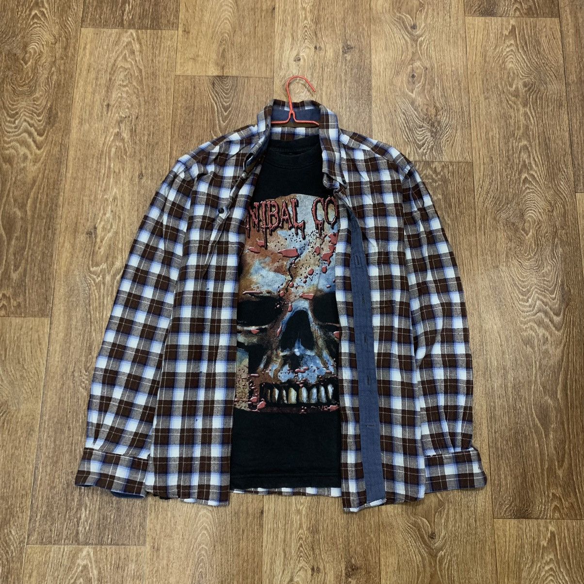 Vintage Vintage 90s Checkered Shirt Graphic Tee Grunge Skater Slim L Size US L / EU 52-54 / 3 - 1 Thumbnail