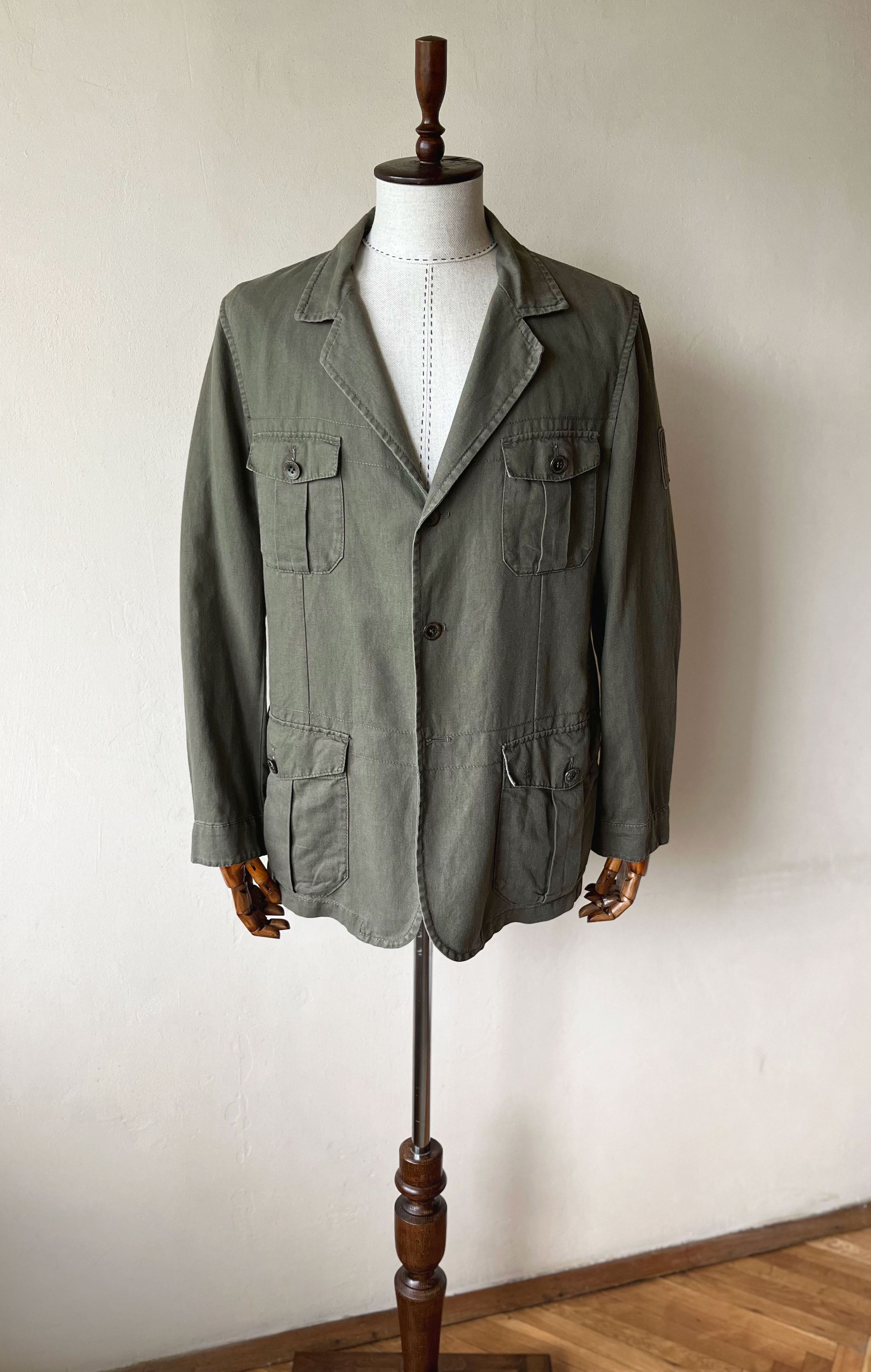 image of Camel Active x Vintage Light Safari Men's Linen Cotton Jacket in Olive Green (Size XL)