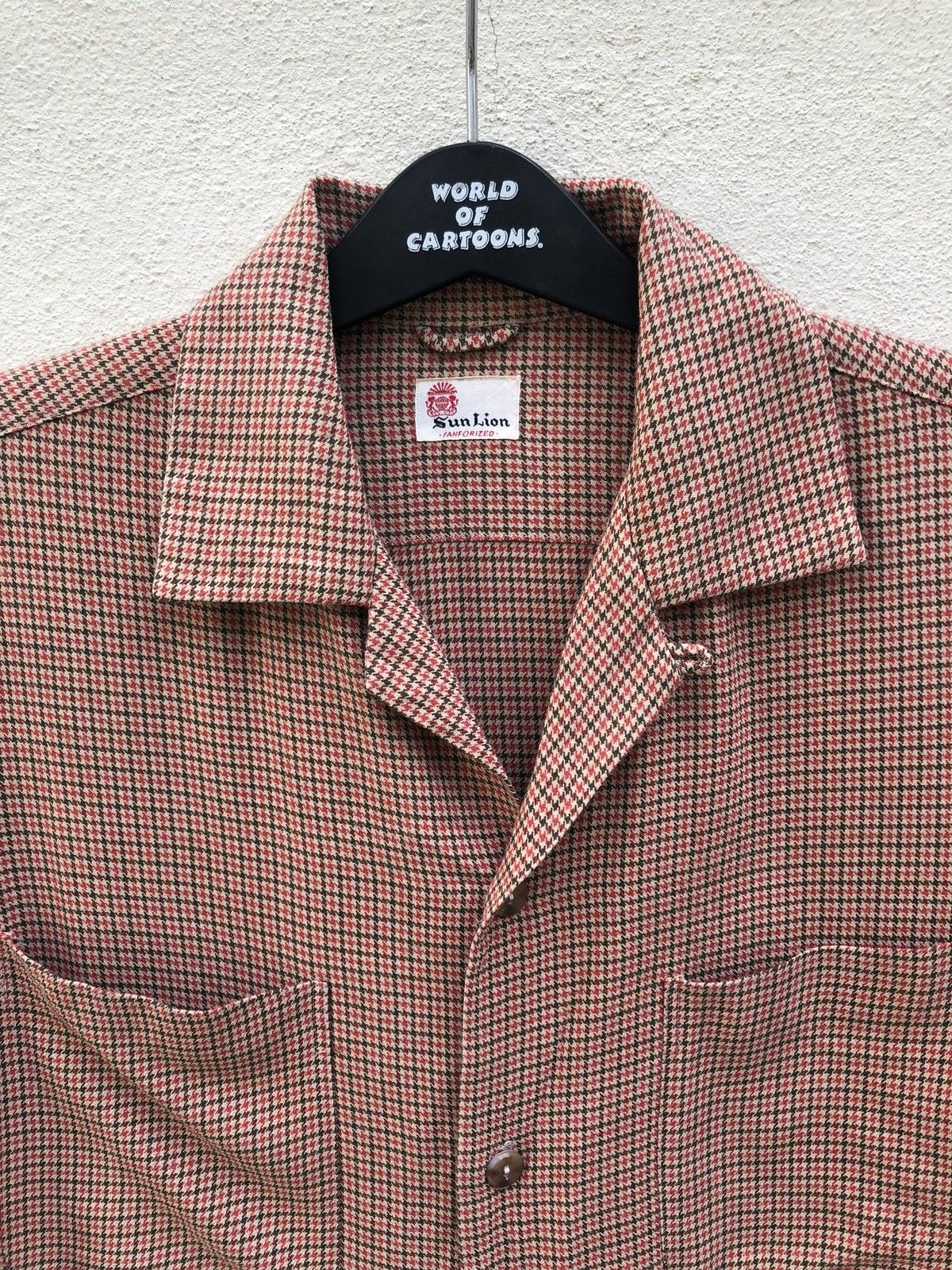 Flannel Vintage 50s Sun Lion Open Collar Houndstooth Flannel Size US M / EU 48-50 / 2 - 7 Thumbnail