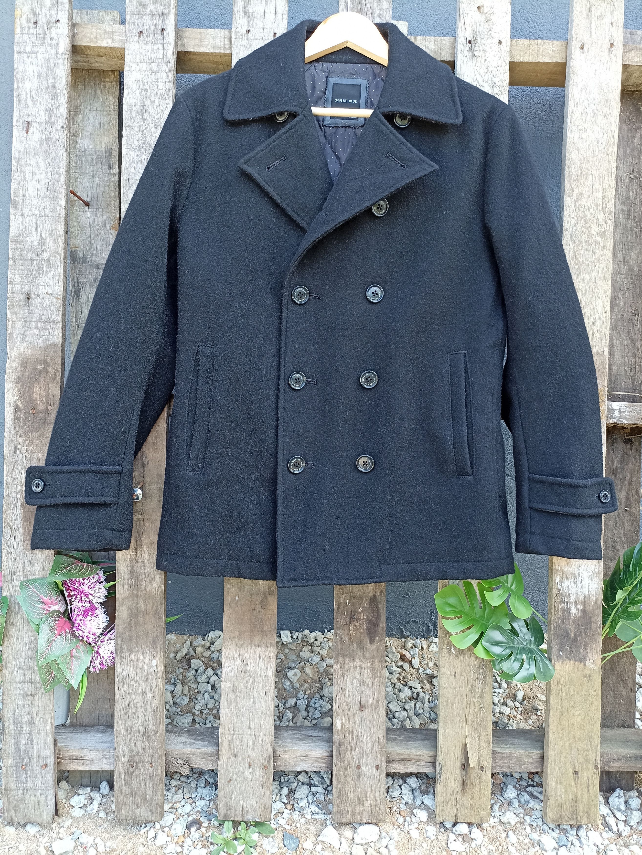 image of Ships Jet Blue Ship Jet Blue Black Wool Coat, Women's (Size Large)