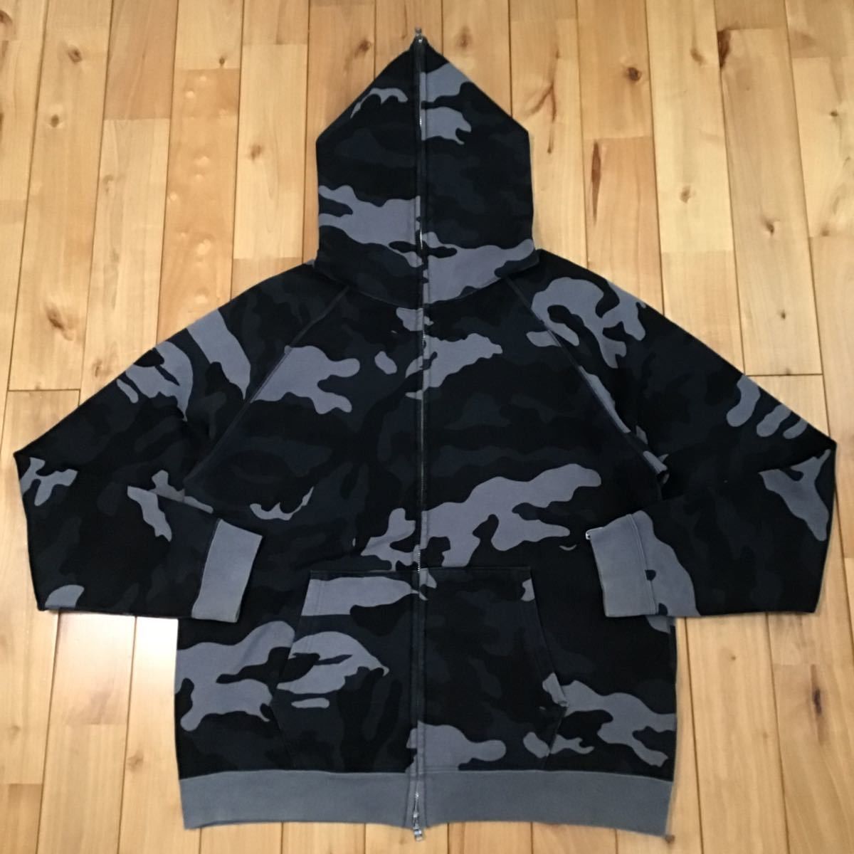 image of Bape Full Zip Hoodie Woodland Camo Black, Men's (Size Large)