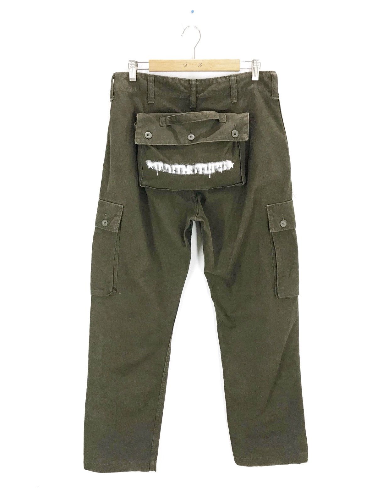 image of Hysteric Glamour x Orslow Over The Stripes Ripstop Military Cargo Monkey Pant in Green Olive (Size 