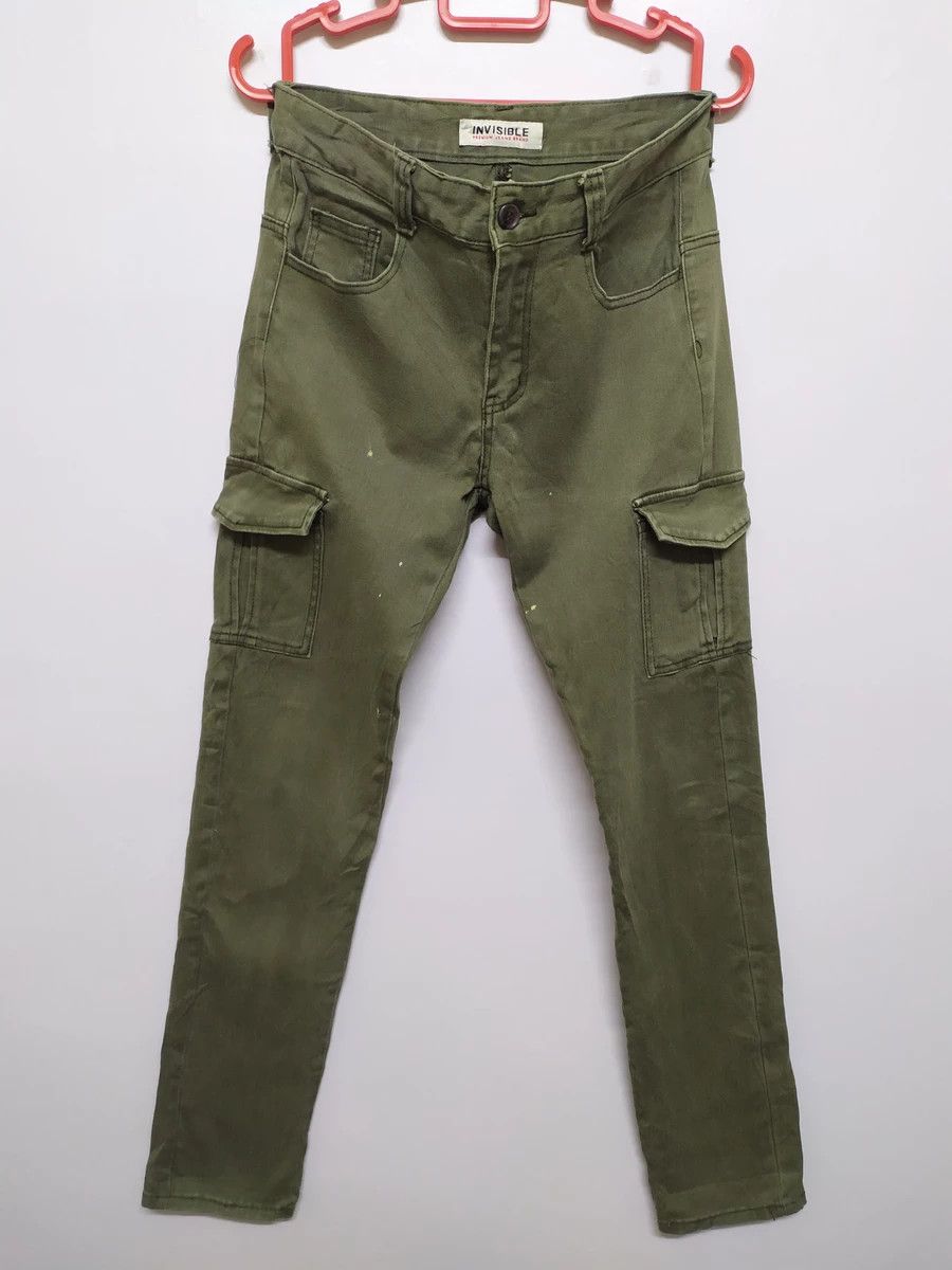 Japanese Brand INVISIBLE FADED SKINNY CARGO PANTS Size US 30 / EU 46 - 1 Thumbnail