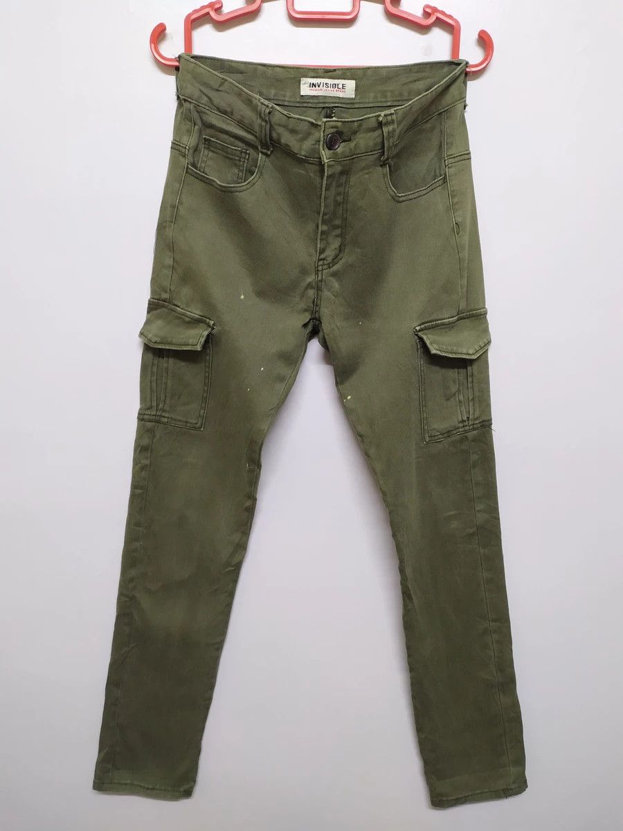 image of Vintage Invisible Faded Skinny Cargo Pants in Faded Green, Men's (Size 30)