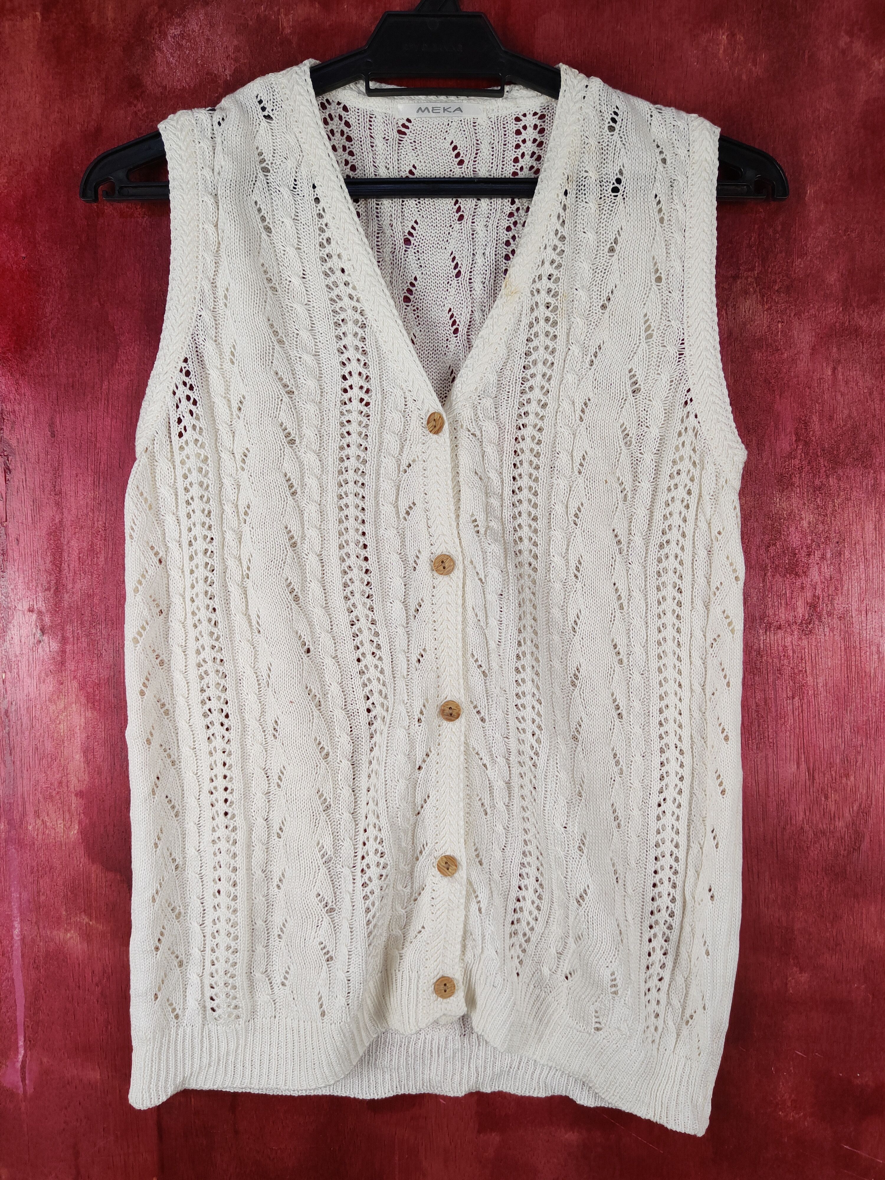 Vintage Meka Ivory Crochet Meshnet Knitwear Vests #S1036 Size S / US 4 / IT 40 - 1 Thumbnail