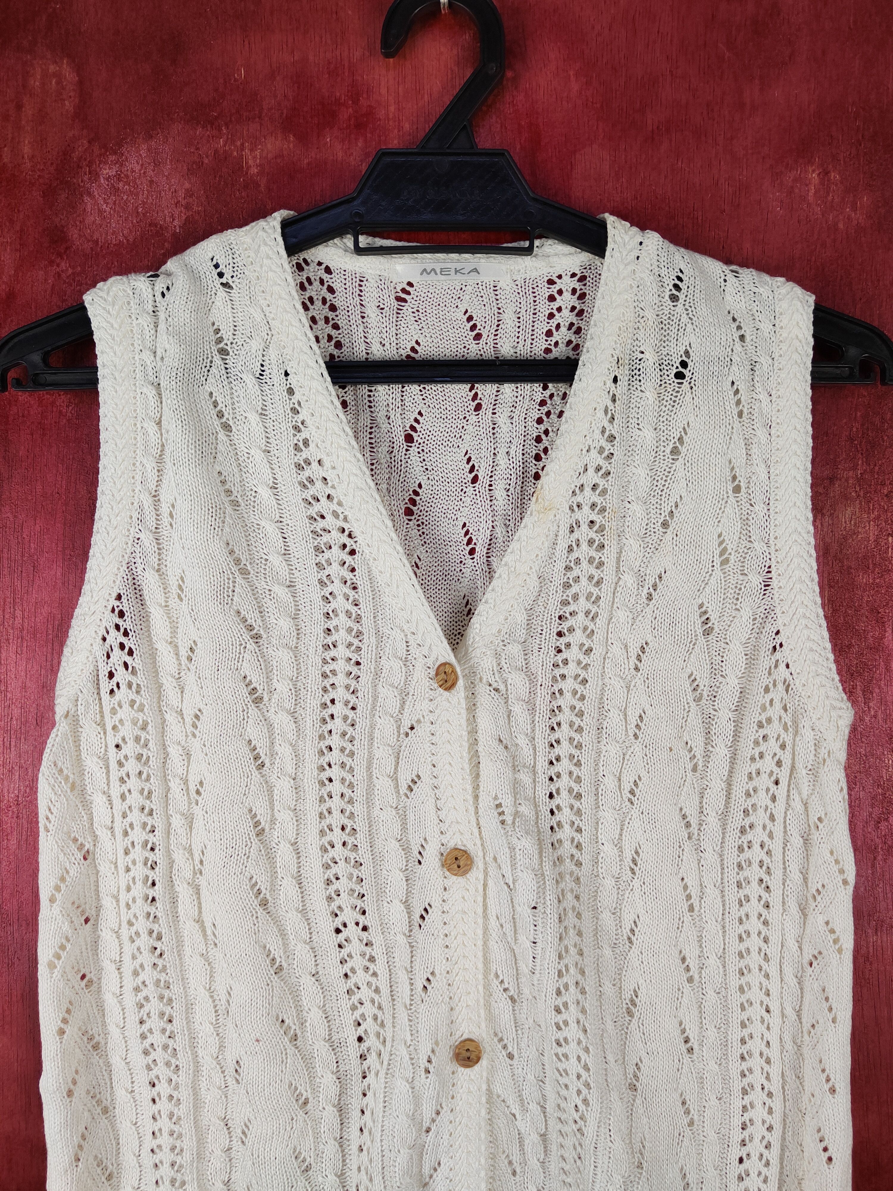 Vintage Meka Ivory Crochet Meshnet Knitwear Vests #S1036 Size S / US 4 / IT 40 - 2 Thumbnail
