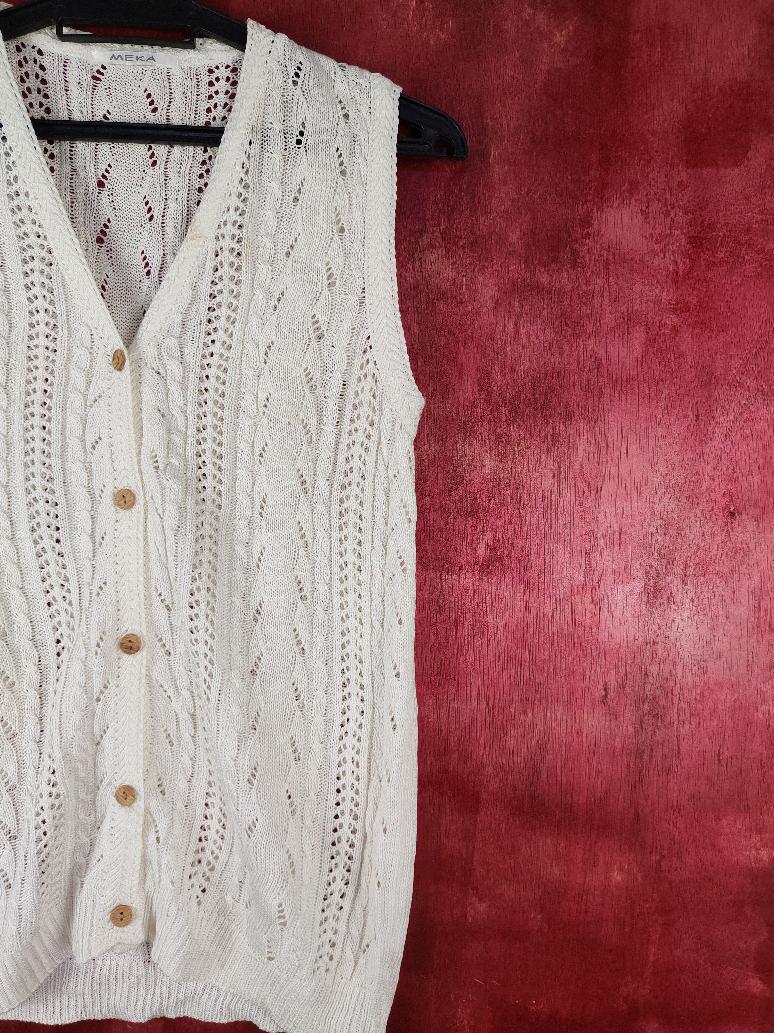 Vintage Meka Ivory Crochet Meshnet Knitwear Vests #S1036 Size S / US 4 / IT 40 - 5 Thumbnail