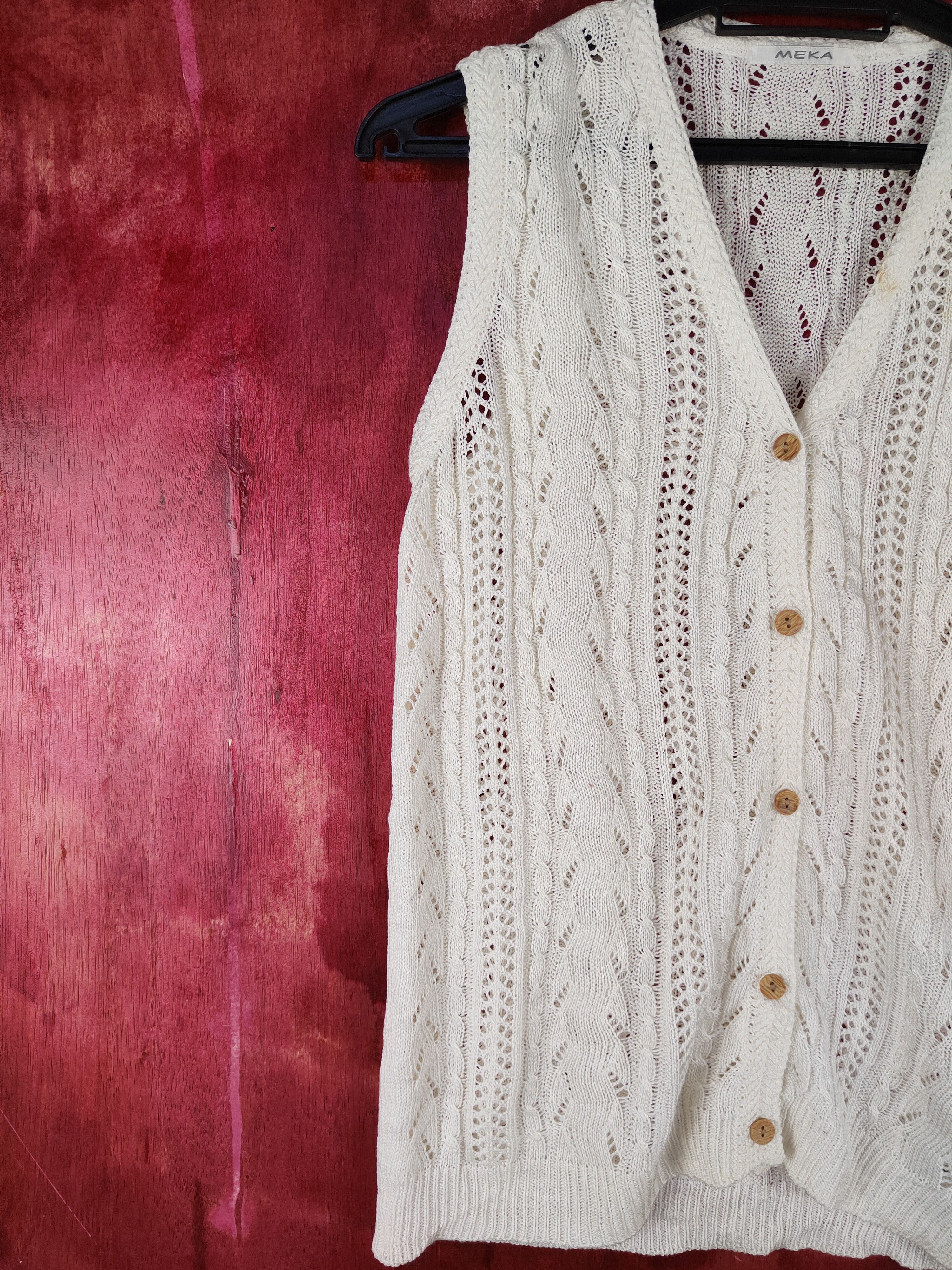 Vintage Meka Ivory Crochet Meshnet Knitwear Vests #S1036 Size S / US 4 / IT 40 - 3 Thumbnail