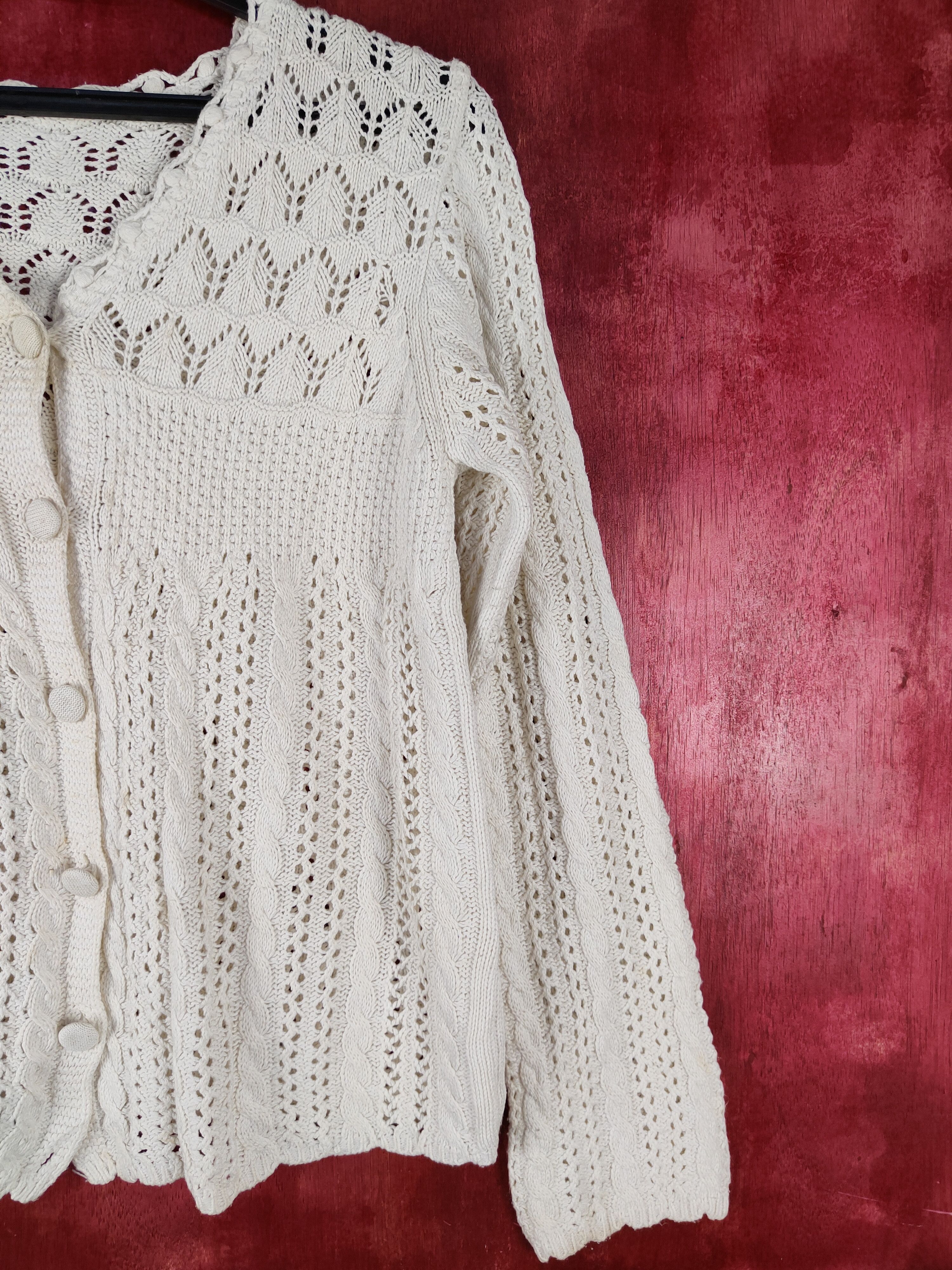 Homespun Knitwear Japanese Brand White Crochet Meshnet Knit Cardigan #S1029 Size S / US 4 / IT 40 - 5 Thumbnail