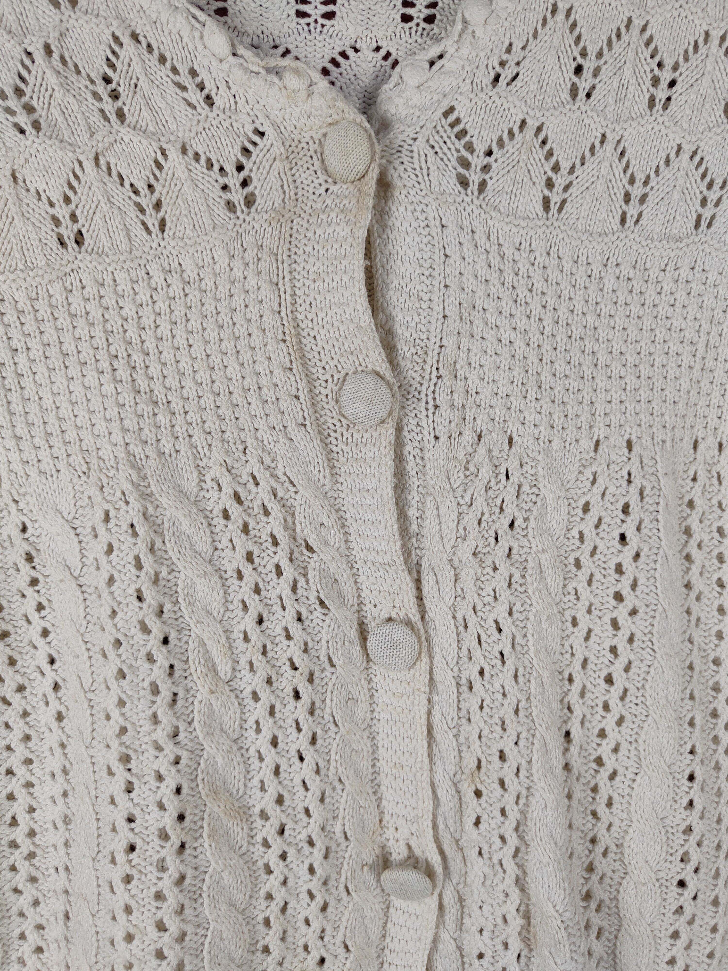 Homespun Knitwear Japanese Brand White Crochet Meshnet Knit Cardigan #S1029 Size S / US 4 / IT 40 - 3 Thumbnail