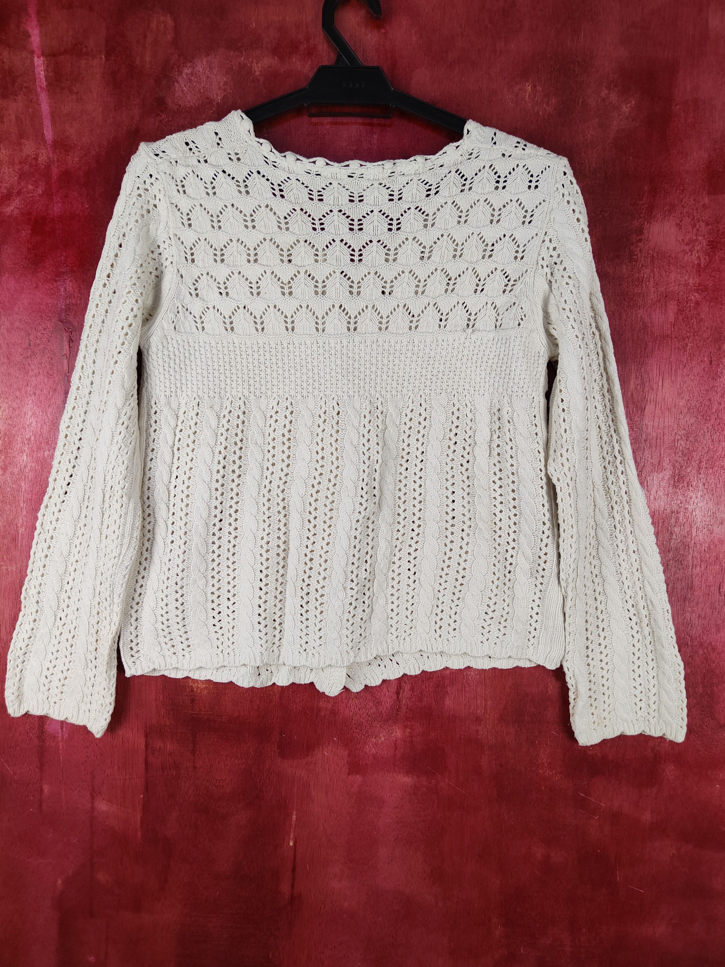 Homespun Knitwear Japanese Brand White Crochet Meshnet Knit Cardigan #S1029 Size S / US 4 / IT 40 - 6 Thumbnail