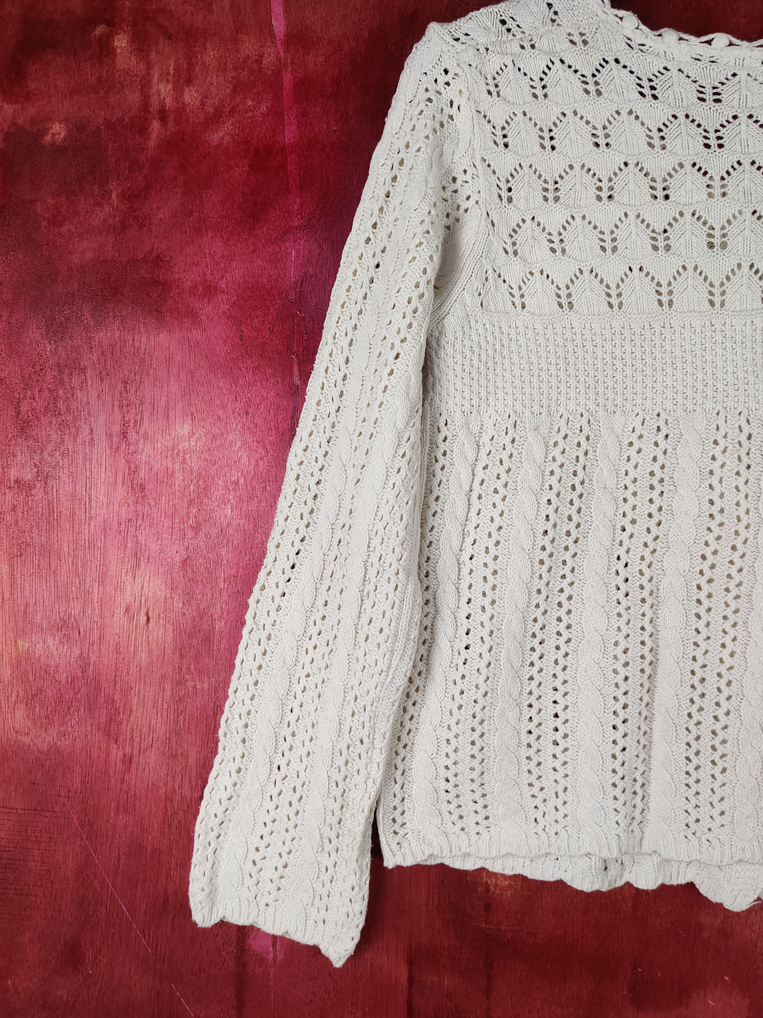 Homespun Knitwear Japanese Brand White Crochet Meshnet Knit Cardigan #S1029 Size S / US 4 / IT 40 - 7 Thumbnail