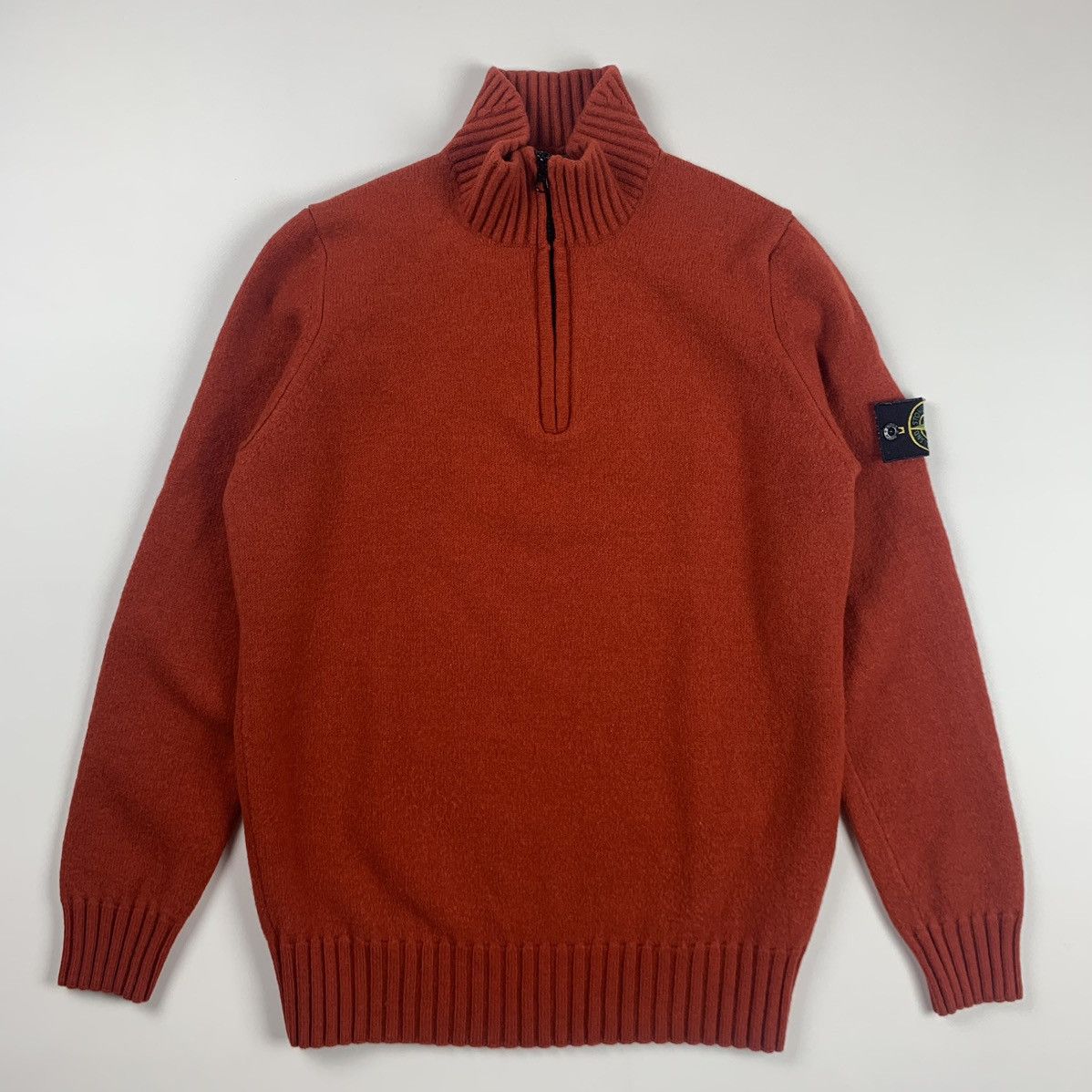 image of Stone Island Half Zip Wool Sweater in Orange Brick, Men's (Size Medium)