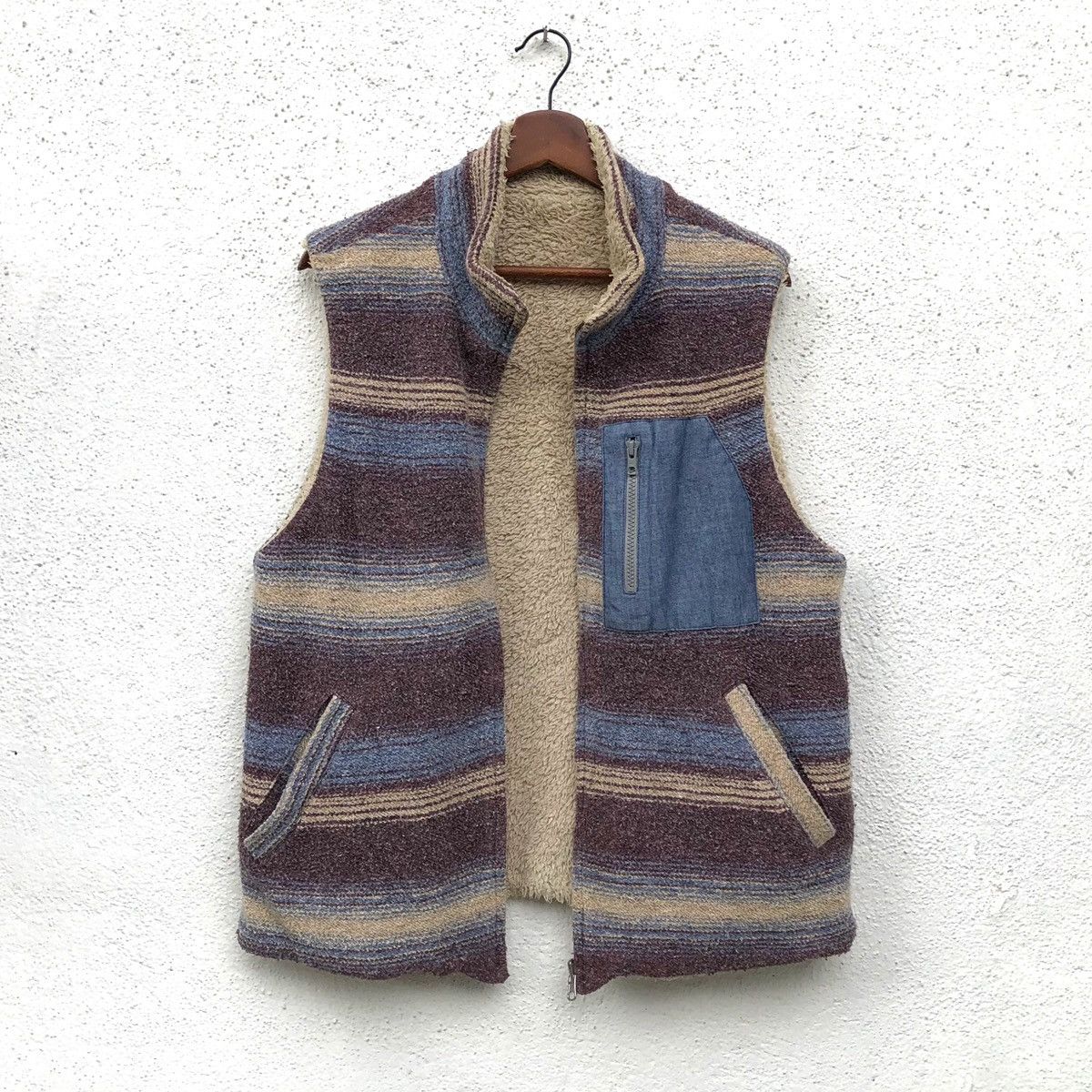 image of Blue Blue Japan H. Ranch. Market Fleece Vest Jacket in Brown, Men's (Size Medium)