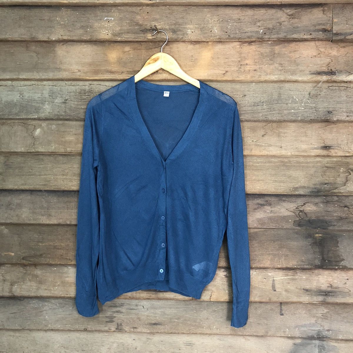 Homespun Knitwear × Uniqlo Uniqlo Dark Blue Cardigan thin distressed #7254 Size L / US 10 / IT 46 - 1 Thumbnail