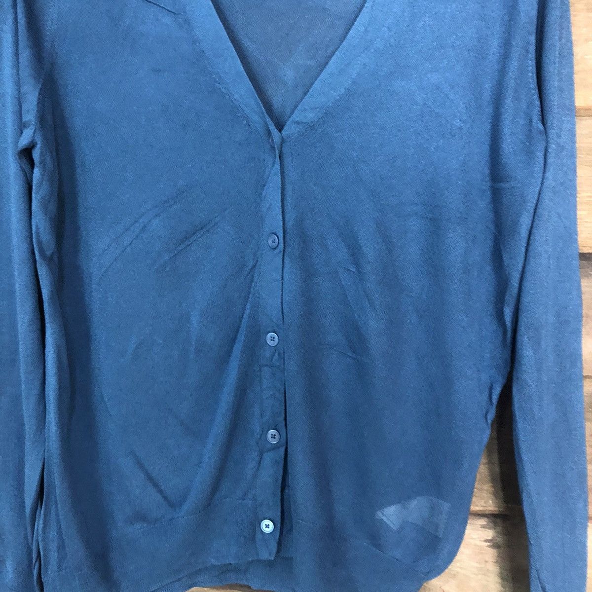 Homespun Knitwear × Uniqlo Uniqlo Dark Blue Cardigan thin distressed #7254 Size L / US 10 / IT 46 - 5 Thumbnail