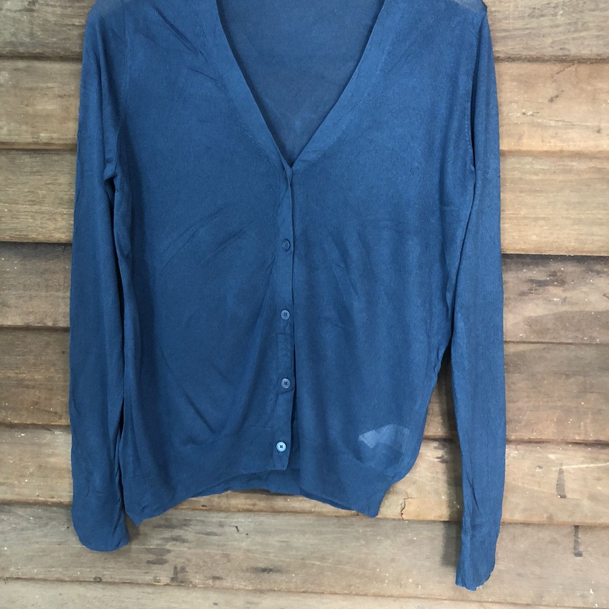 Homespun Knitwear × Uniqlo Uniqlo Dark Blue Cardigan thin distressed #7254 Size L / US 10 / IT 46 - 3 Thumbnail