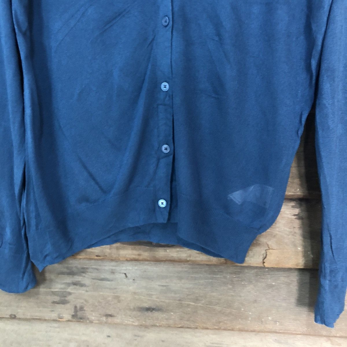 Homespun Knitwear × Uniqlo Uniqlo Dark Blue Cardigan thin distressed #7254 Size L / US 10 / IT 46 - 6 Thumbnail