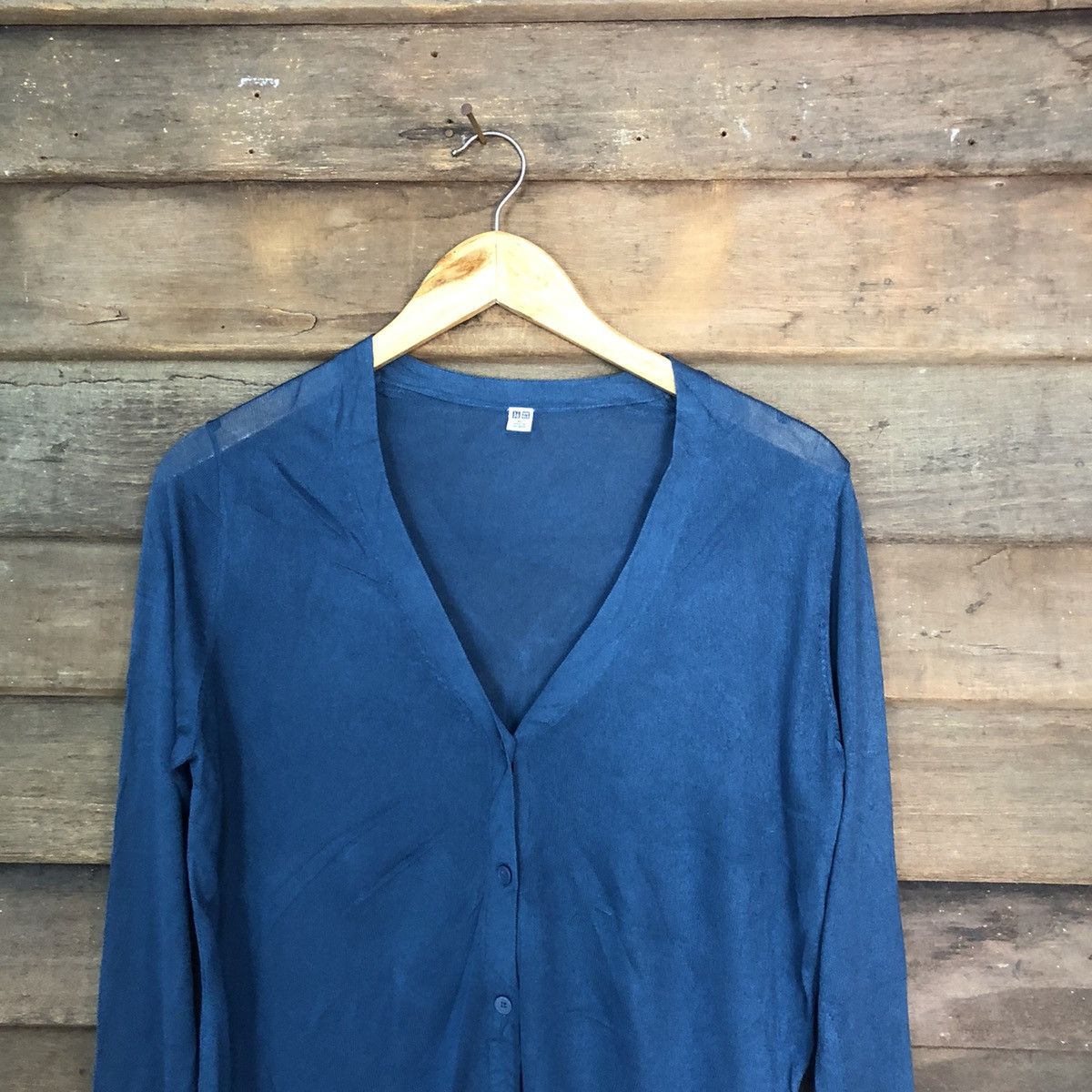 Homespun Knitwear × Uniqlo Uniqlo Dark Blue Cardigan thin distressed #7254 Size L / US 10 / IT 46 - 2 Thumbnail