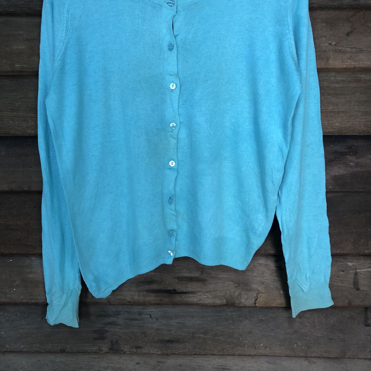 GU × Vintage GU Blue vintage thin knitwear Cardigans #7248 Size M / US 6-8 / IT 42-44 - 3 Thumbnail