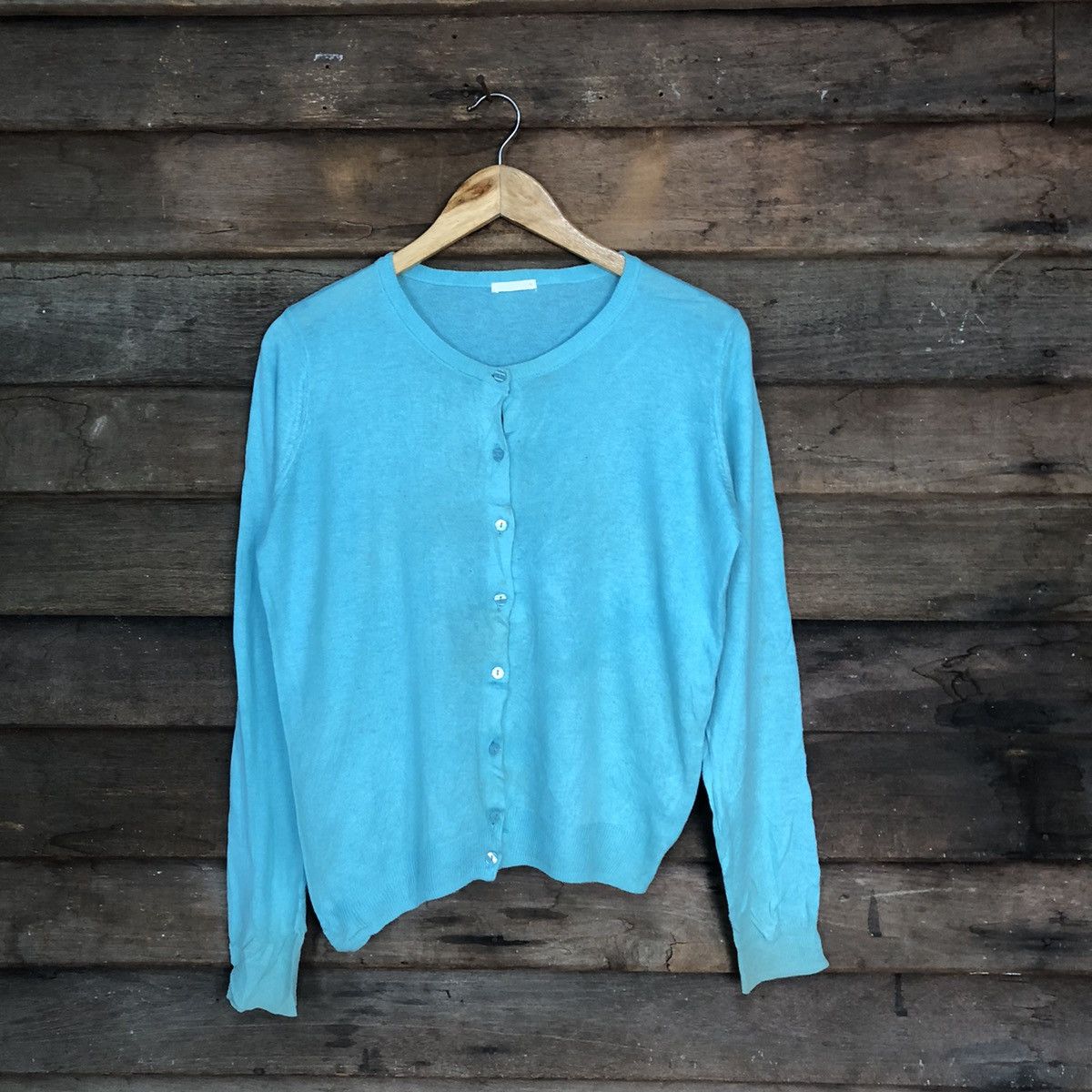 GU × Vintage GU Blue vintage thin knitwear Cardigans #7248 Size M / US 6-8 / IT 42-44 - 1 Thumbnail