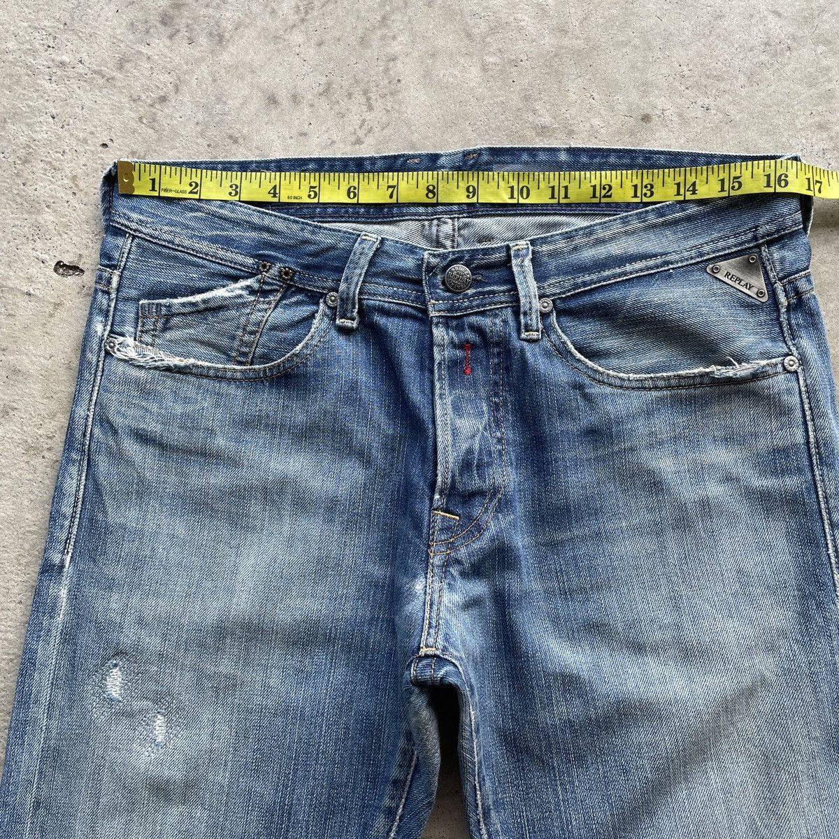 Jean × Replay × Vintage Vintage Replay Fly Button Distressed Denim Jeans Pants Faded Size US 33 - 5 Thumbnail