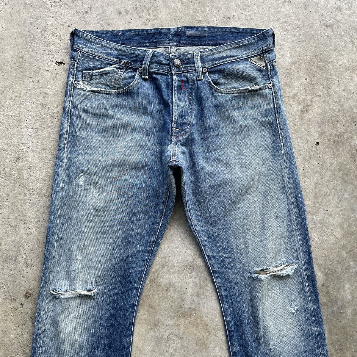 Jean × Replay × Vintage Vintage Replay Fly Button Distressed Denim Jeans Pants Faded Size US 33 - 3 Thumbnail