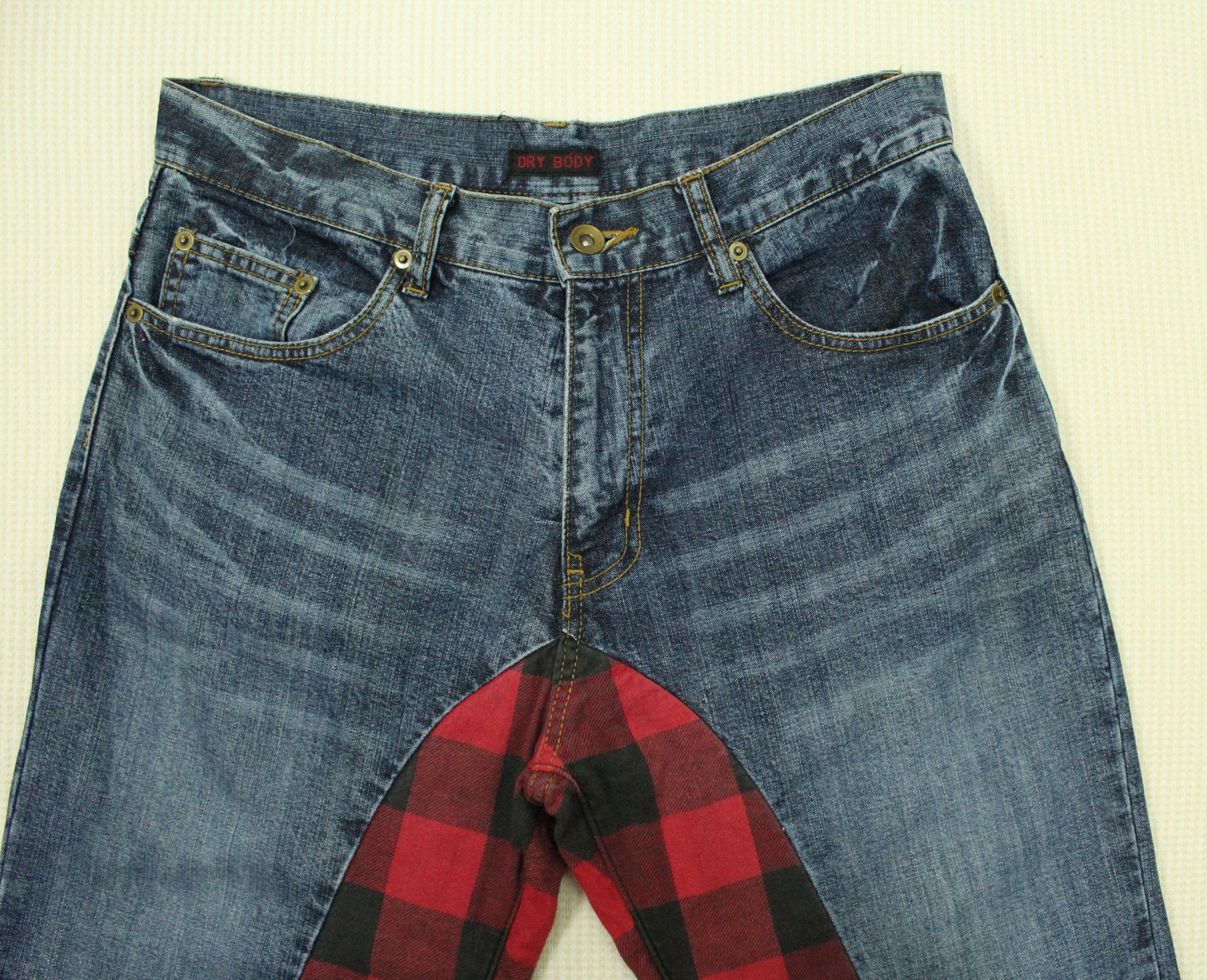 Japanese Brand DRY BODY Denim Pants Tartan Patchwork Size US 31 - 3 Thumbnail