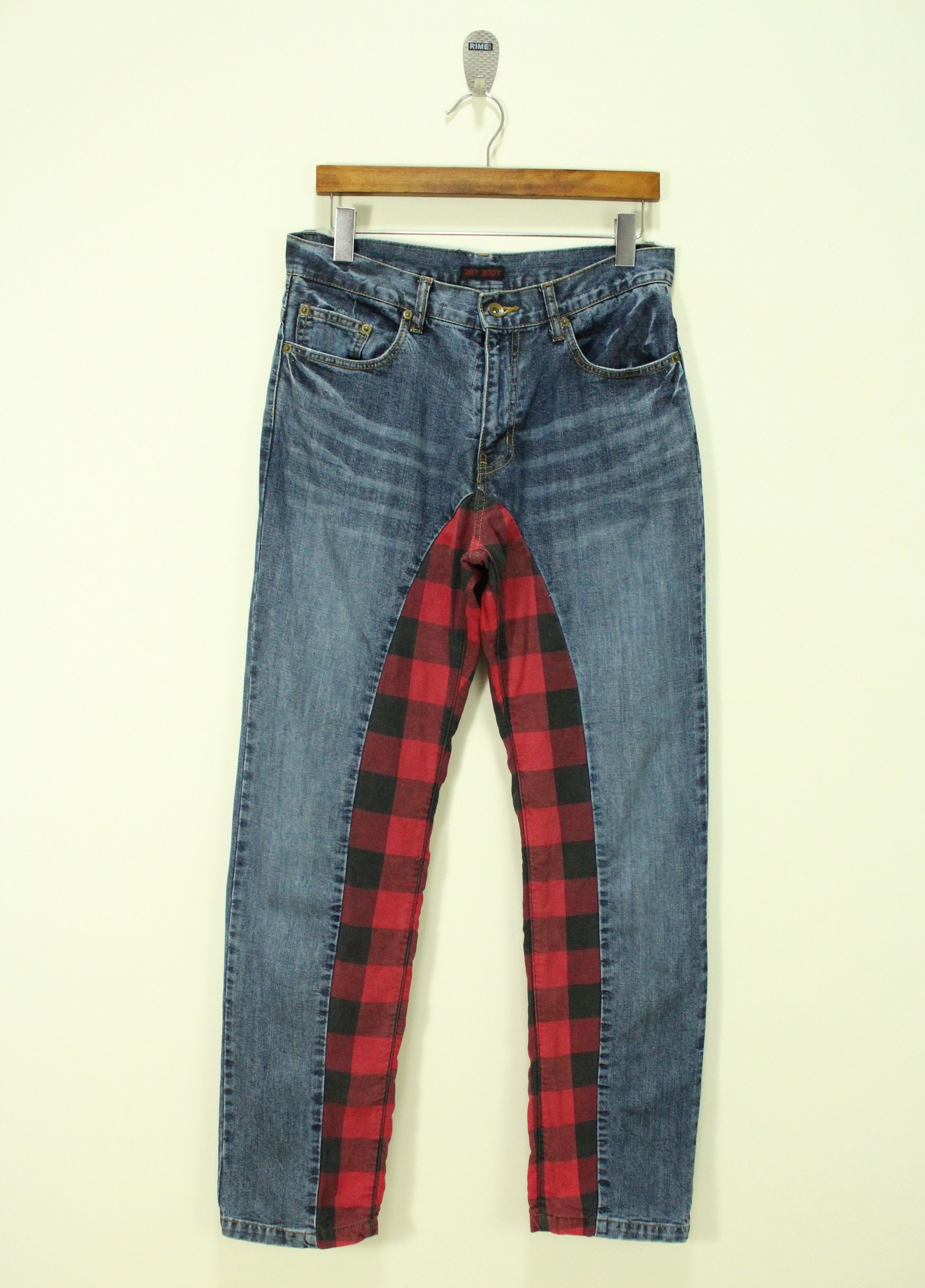 Japanese Brand DRY BODY Denim Pants Tartan Patchwork Size US 31 - 2 Thumbnail