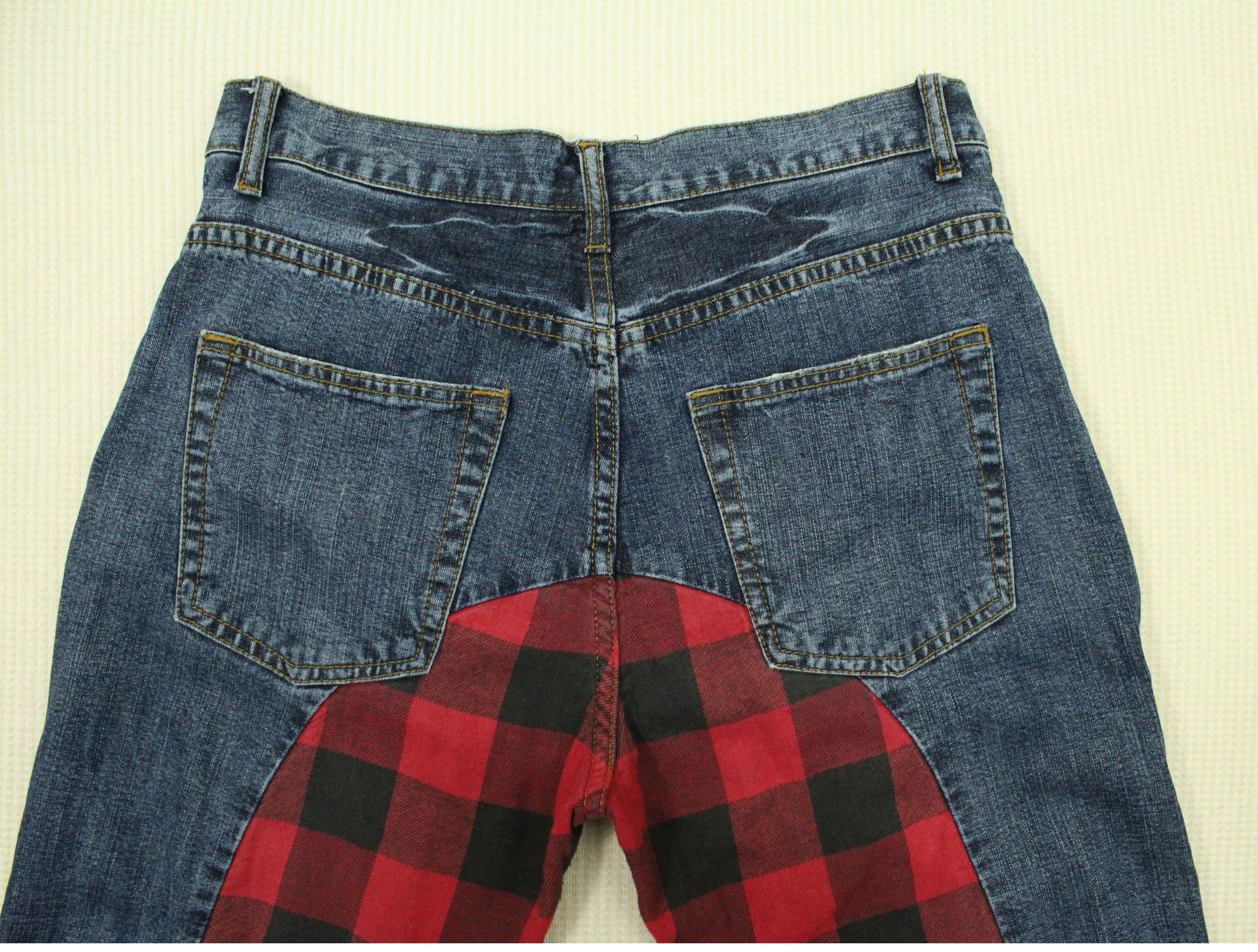 Japanese Brand DRY BODY Denim Pants Tartan Patchwork Size US 31 - 5 Thumbnail