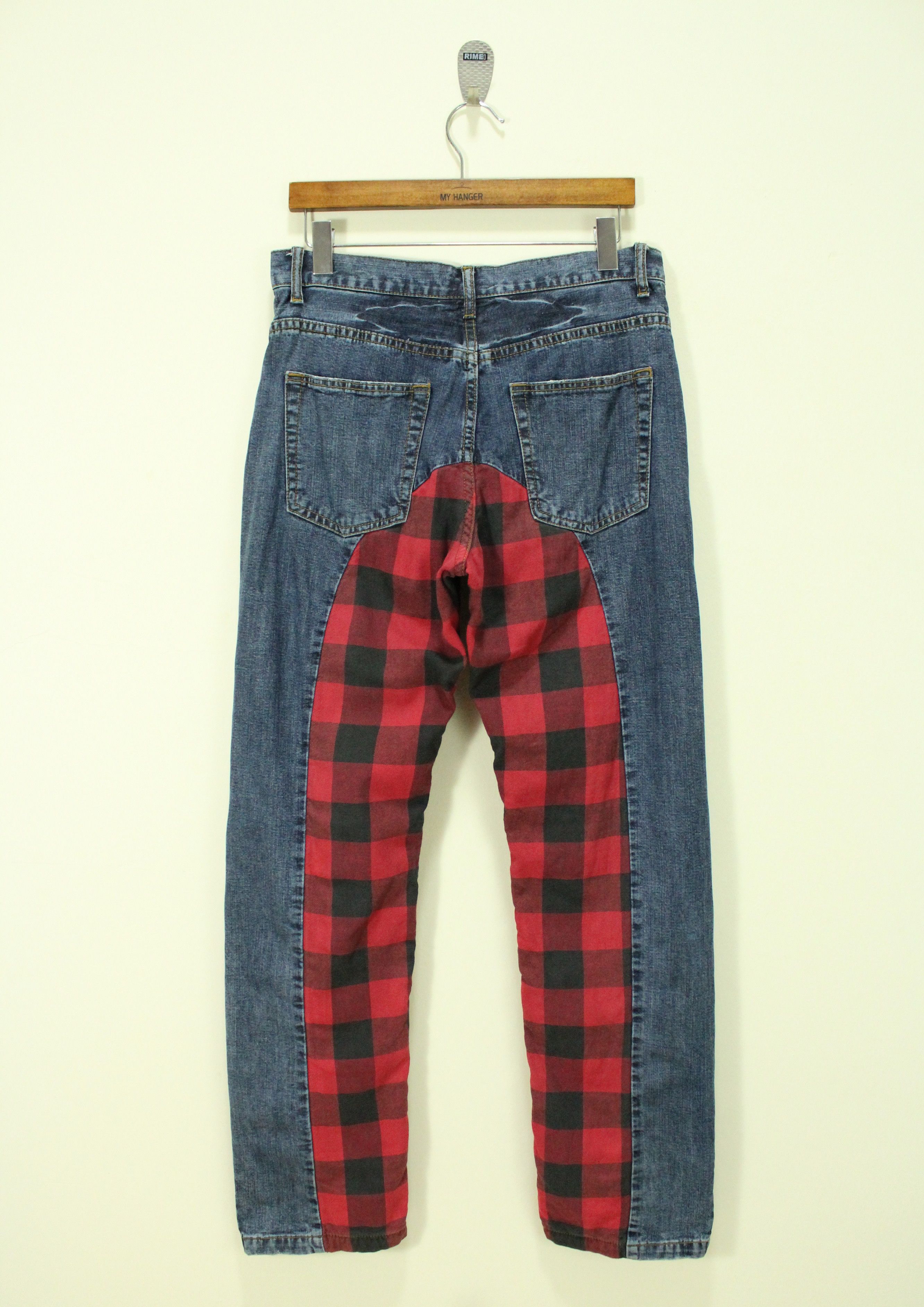 Japanese Brand DRY BODY Denim Pants Tartan Patchwork Size US 31 - 1 Thumbnail
