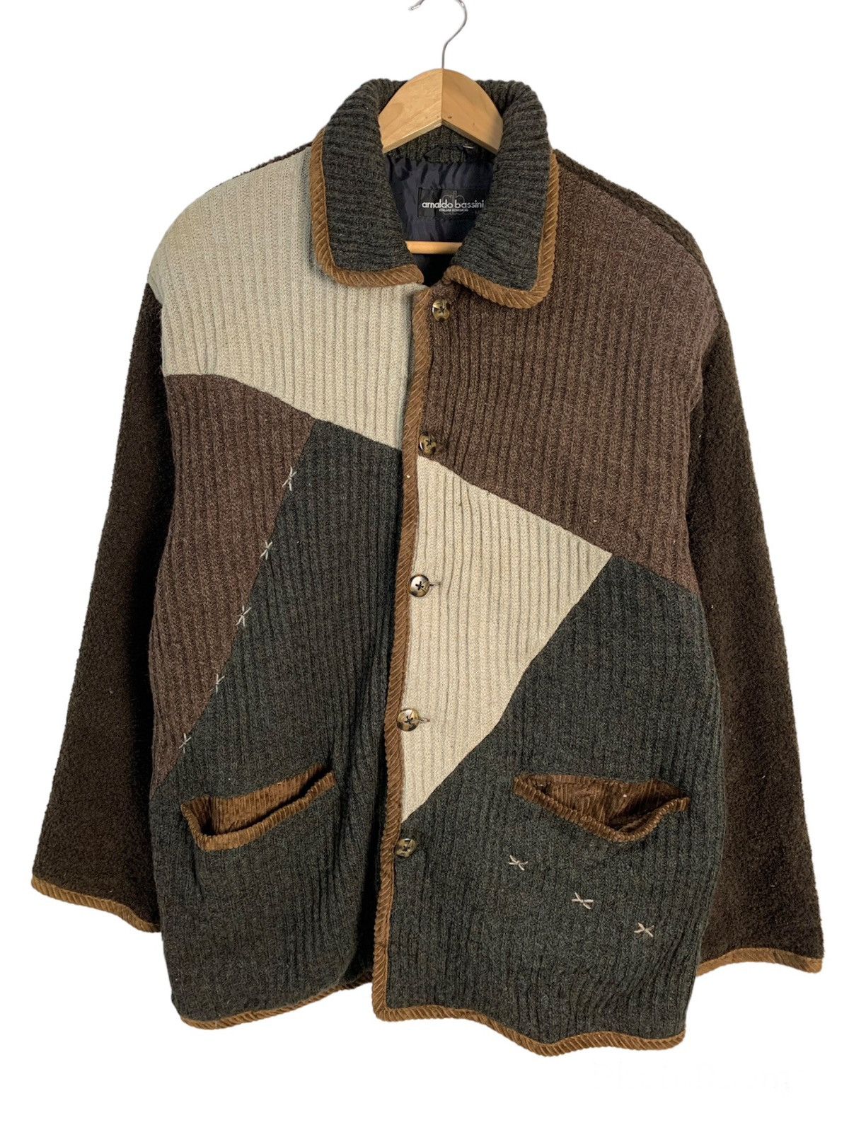 image of Italian Designers Arnaldo Bassini Color Block Jacket in Brown, Men's (Size Medium)