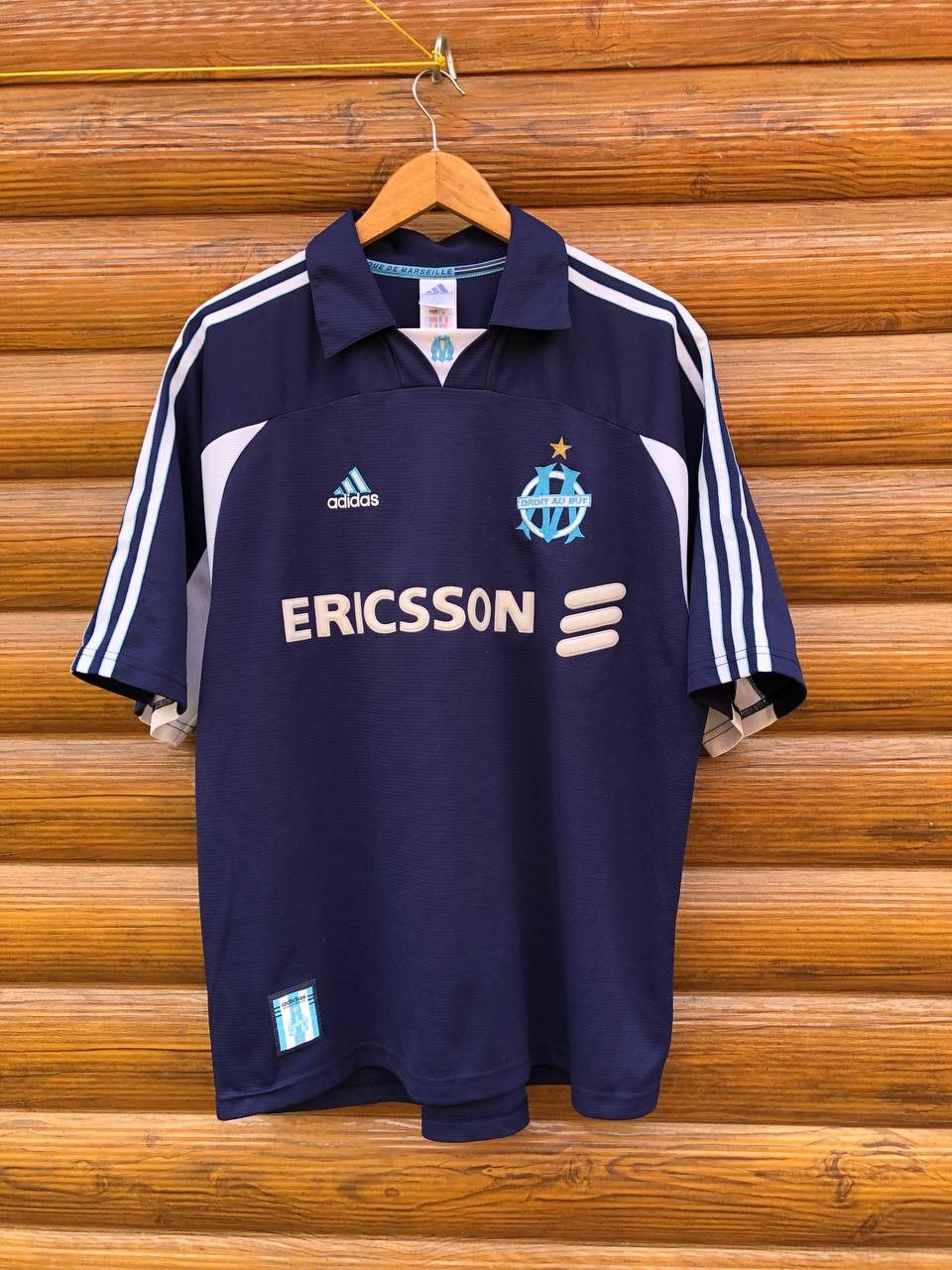 image of Vintage Olympique Marseille Adidas Football Shirt/jersey in Dark Blue, Men's (Size Large)
