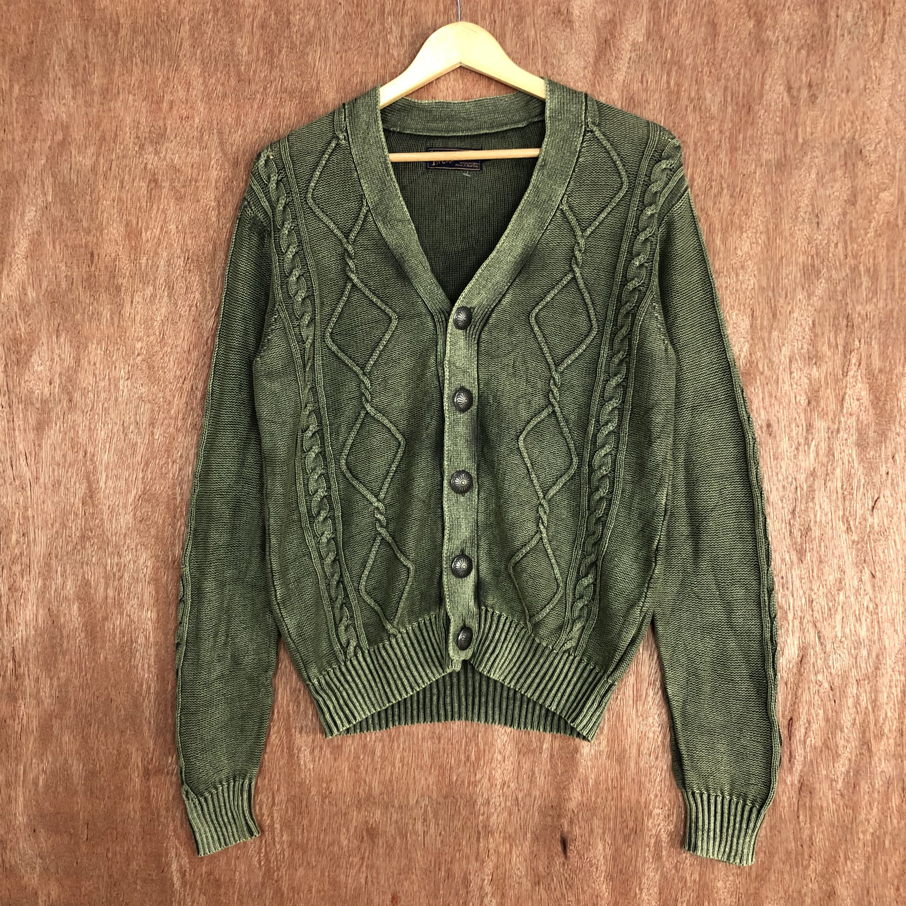 Vintage DL Increwsive Green faded vtg street knitwear Cardigan #c494 Size US L / EU 52-54 / 3 - 1 Thumbnail