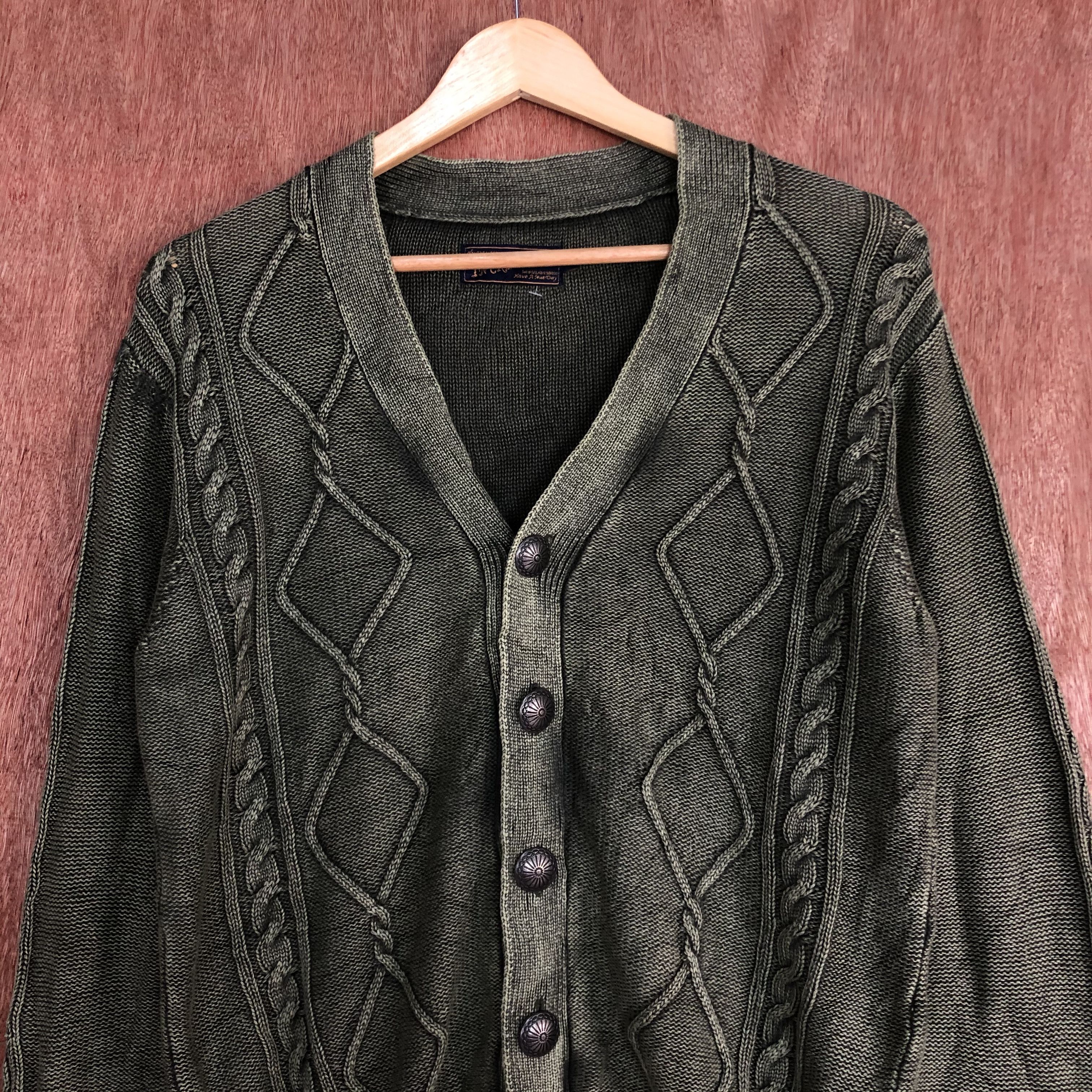 Vintage DL Increwsive Green faded vtg street knitwear Cardigan #c494 Size US L / EU 52-54 / 3 - 9 Thumbnail