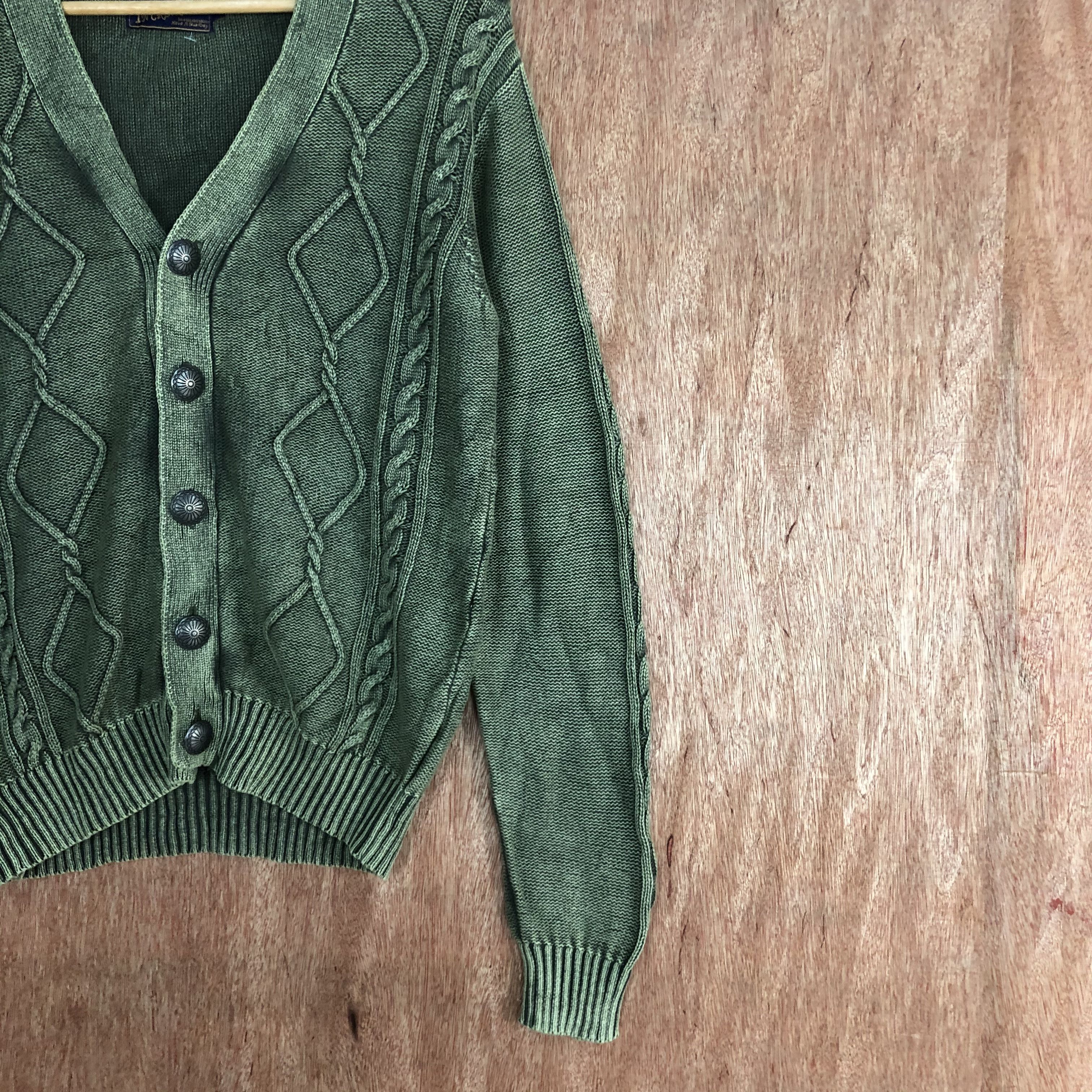 Vintage DL Increwsive Green faded vtg street knitwear Cardigan #c494 Size US L / EU 52-54 / 3 - 5 Thumbnail
