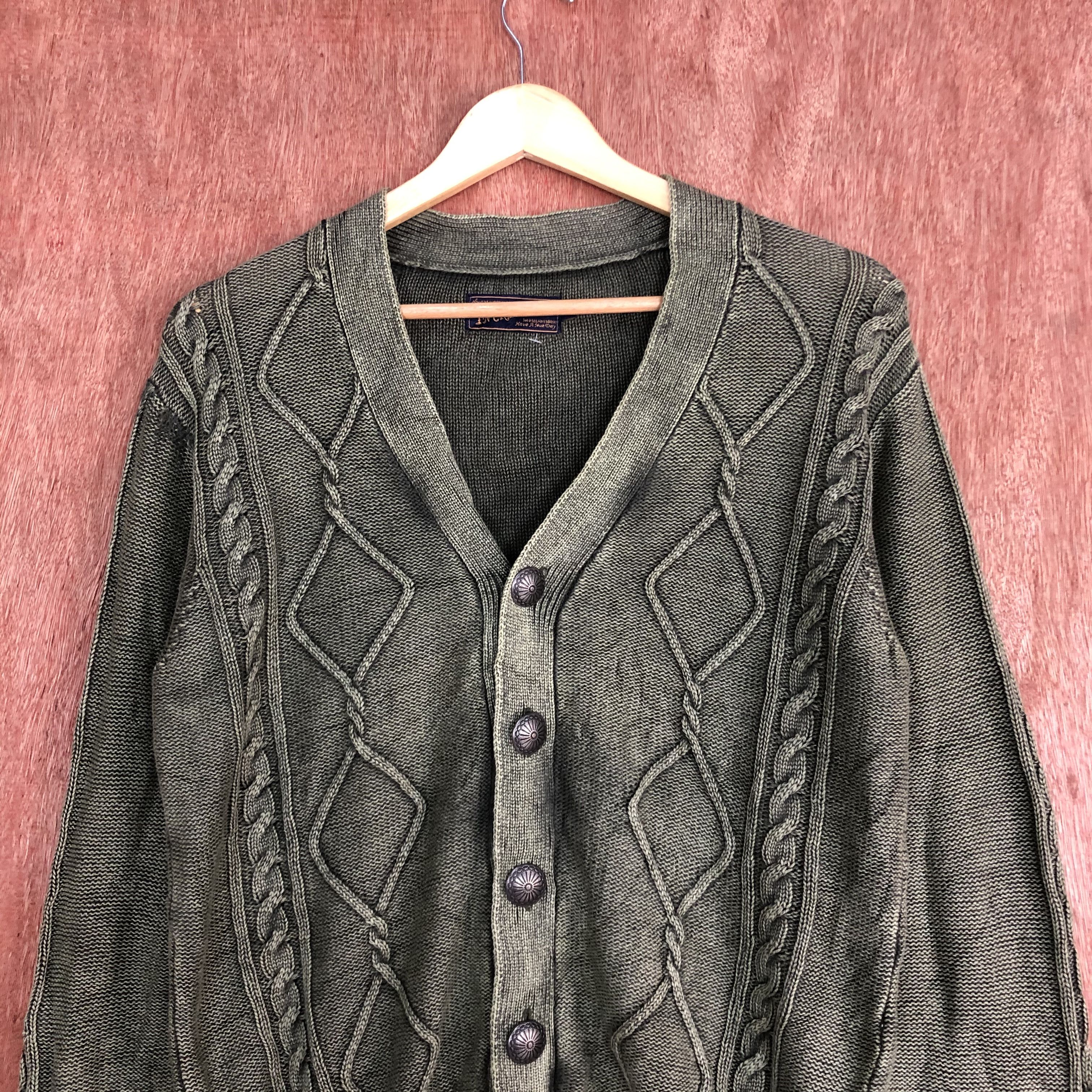 Vintage DL Increwsive Green faded vtg street knitwear Cardigan #c494 Size US L / EU 52-54 / 3 - 2 Thumbnail