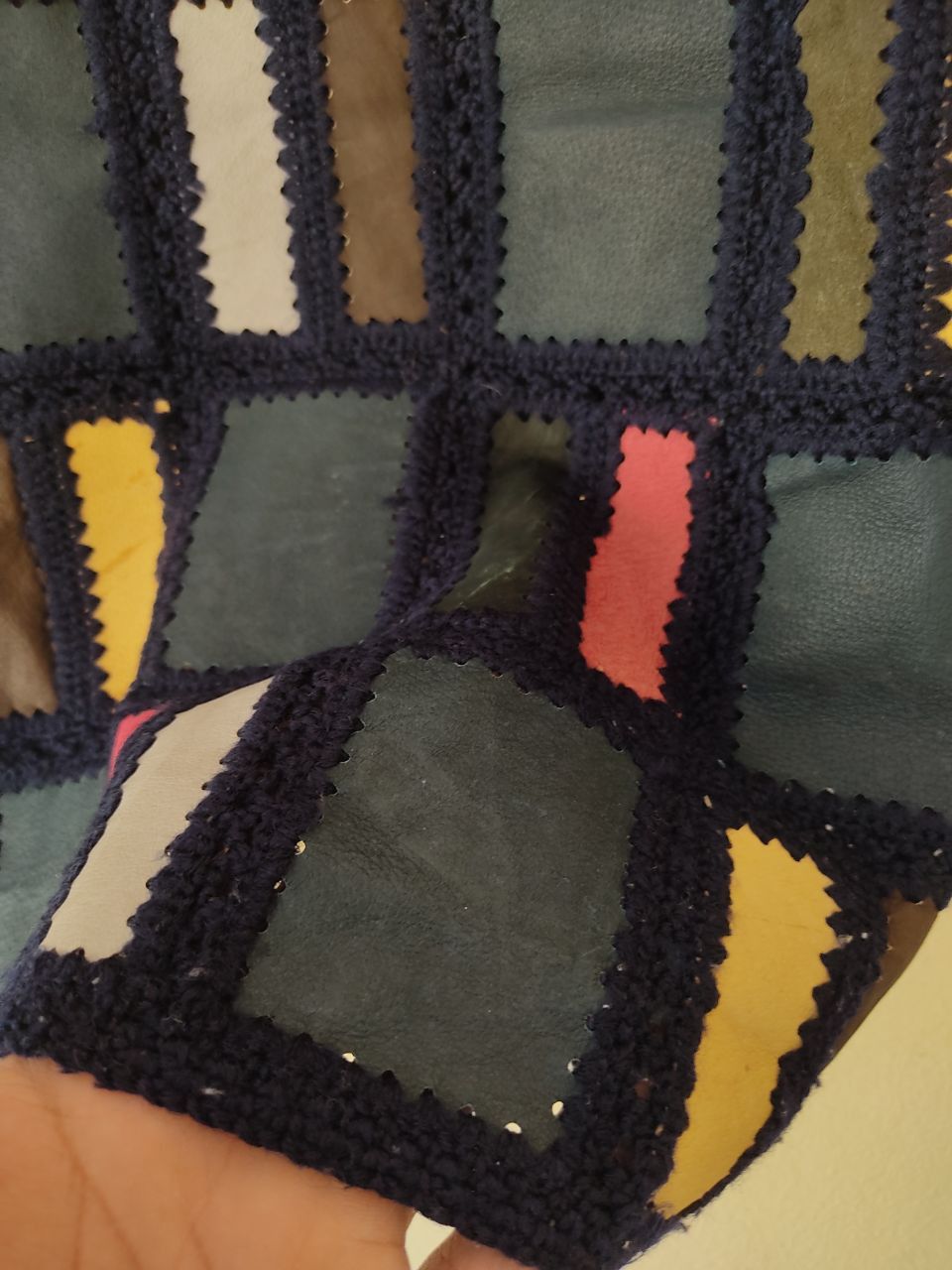 Leather × Vintage Checkered Leather with hand-knitted vest Size US M / EU 48-50 / 2 - 9 Thumbnail