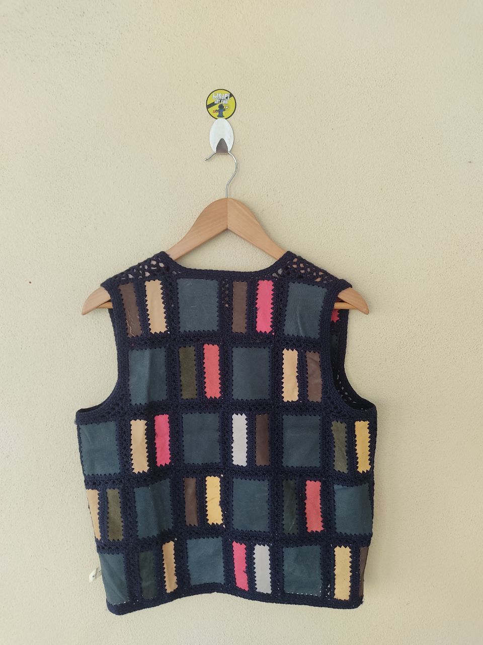 Leather × Vintage Checkered Leather with hand-knitted vest Size US M / EU 48-50 / 2 - 5 Thumbnail