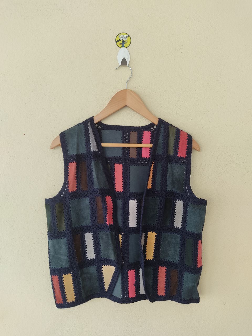 Leather × Vintage Checkered Leather with hand-knitted vest Size US M / EU 48-50 / 2 - 1 Thumbnail