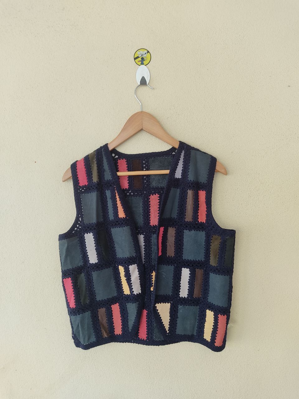 Leather × Vintage Checkered Leather with hand-knitted vest Size US M / EU 48-50 / 2 - 2 Thumbnail