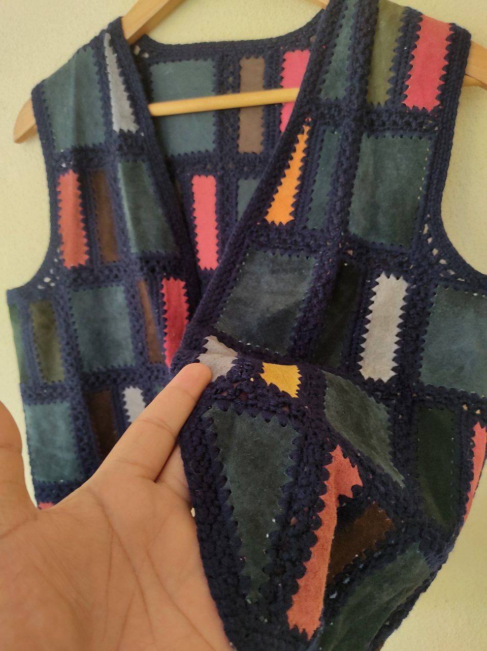 Leather × Vintage Checkered Leather with hand-knitted vest Size US M / EU 48-50 / 2 - 6 Thumbnail