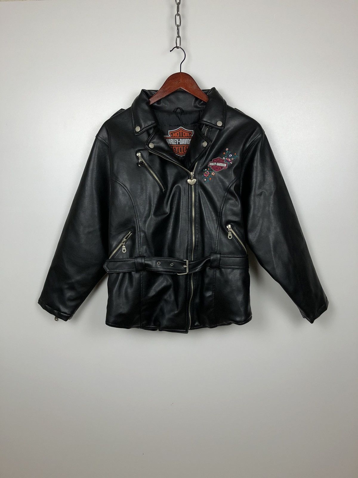 image of Harley Davidson Black Leather Biker Jacket Big Back Logo, Men's (Size Small)