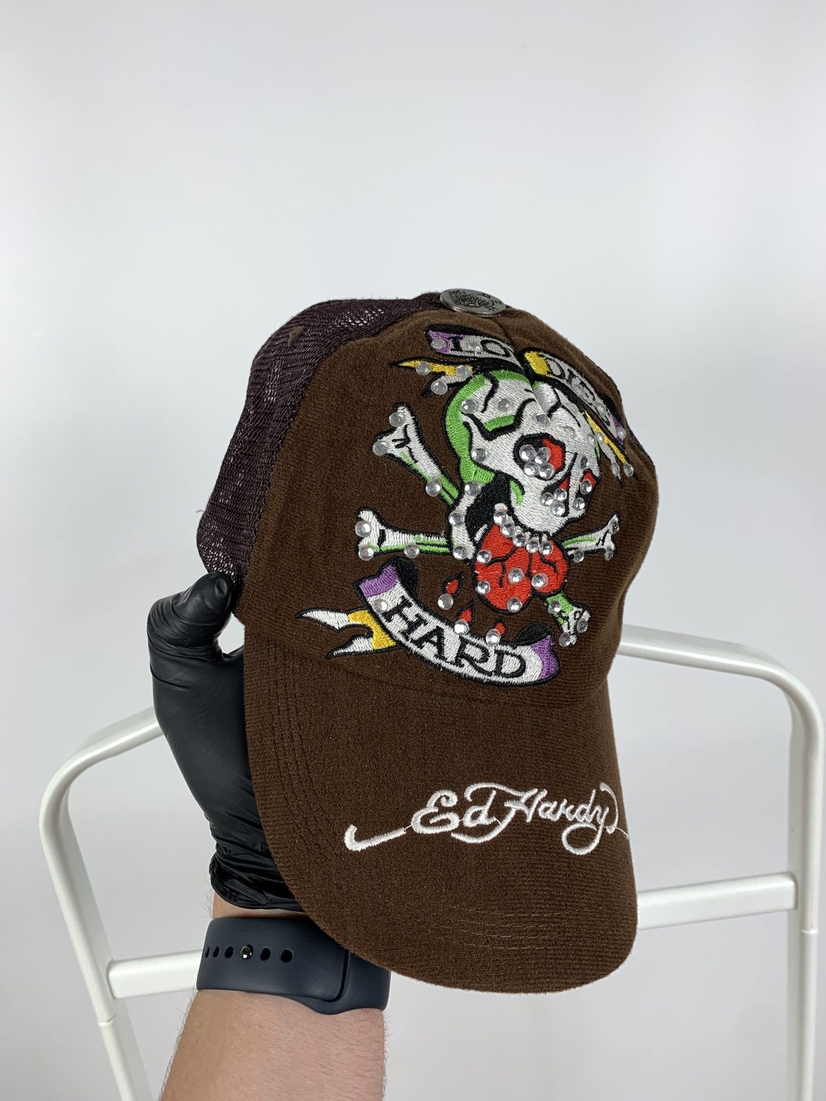 Christian Audigier Vintage Ed Hardy By Christian Audigier Rhinestones Brown Cap Size ONE SIZE - 3 Thumbnail