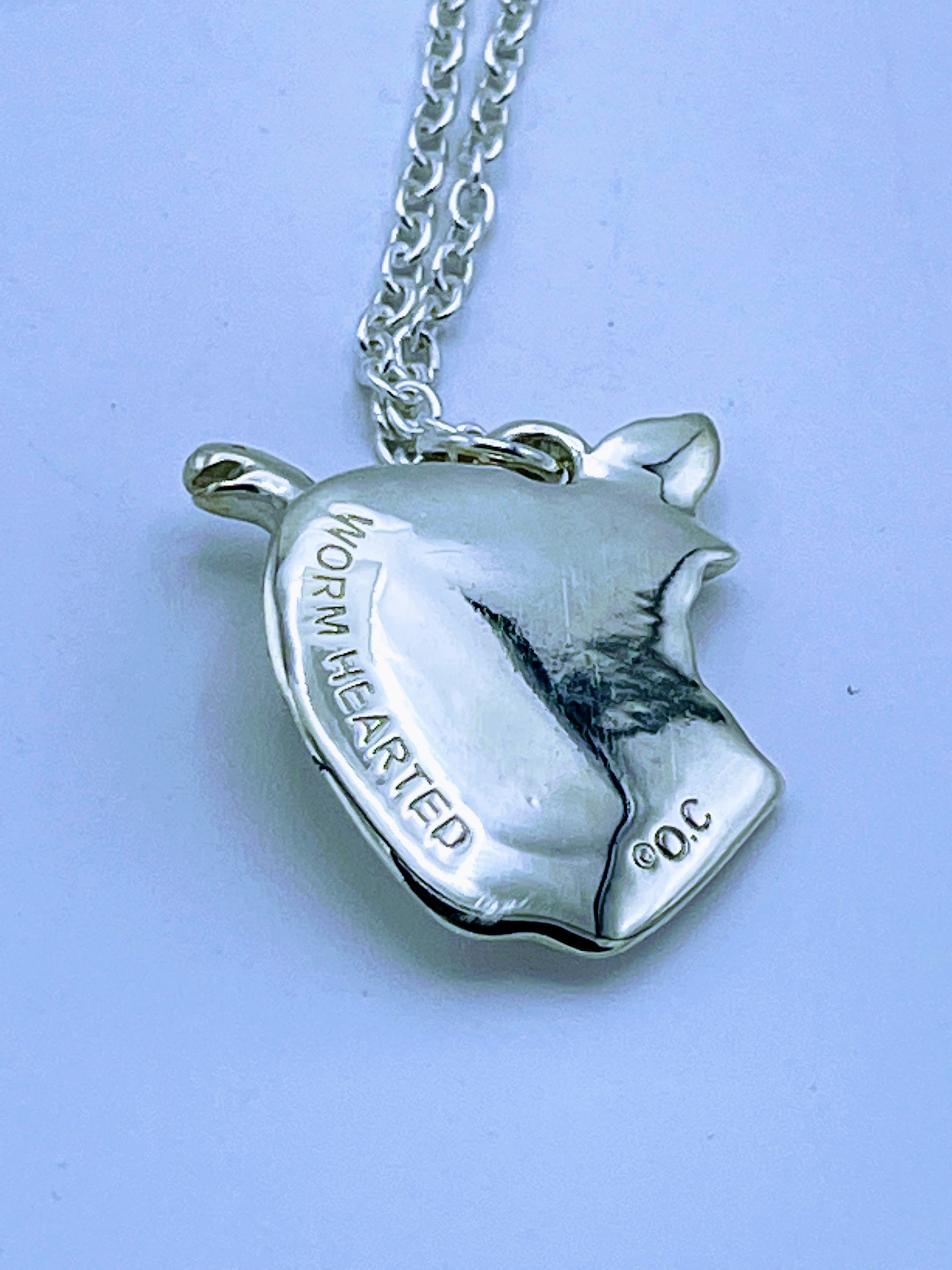 Online Ceramics .925 Sterling Silver Apple Worm Hearted Pendant Necklace Size ONE SIZE - 2 Thumbnail