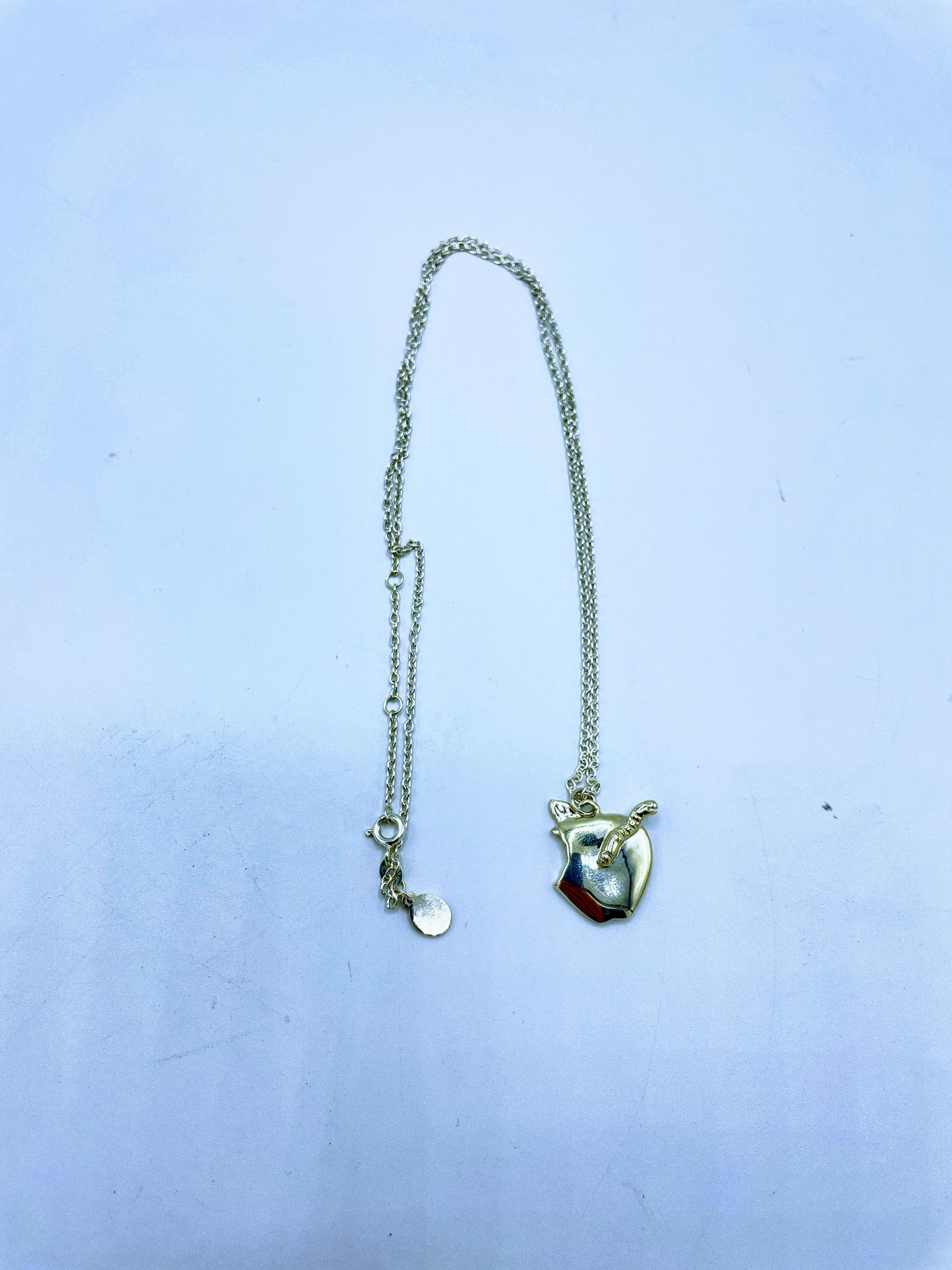 Online Ceramics .925 Sterling Silver Apple Worm Hearted Pendant Necklace Size ONE SIZE - 6 Thumbnail