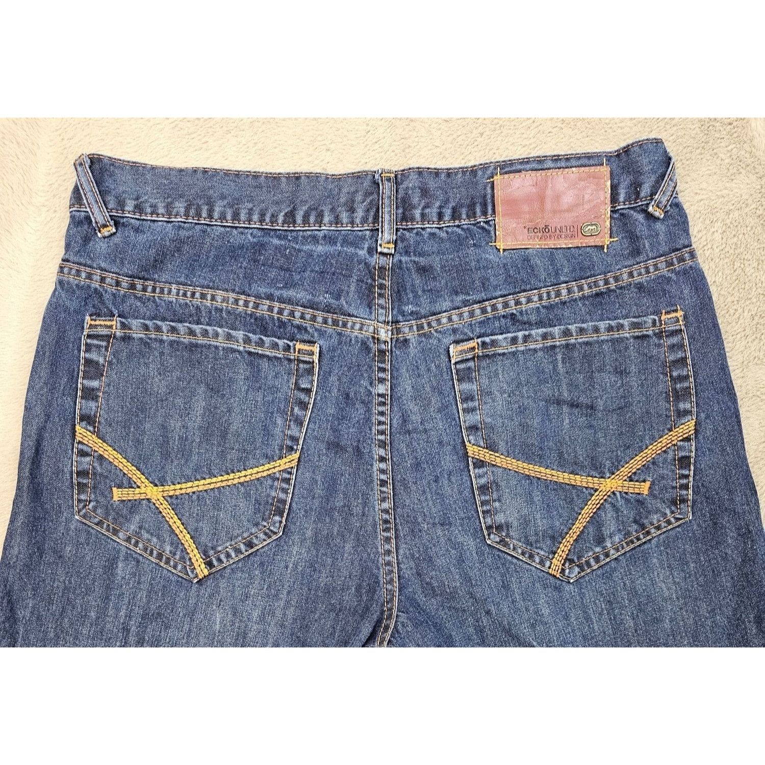 Ecko Unltd. × JNCO × Vintage Ecko Unltd Y2K Dark Wash Denim Baggy-Fit Jorts Shorts Size US 34 / EU 50 - 2 Thumbnail