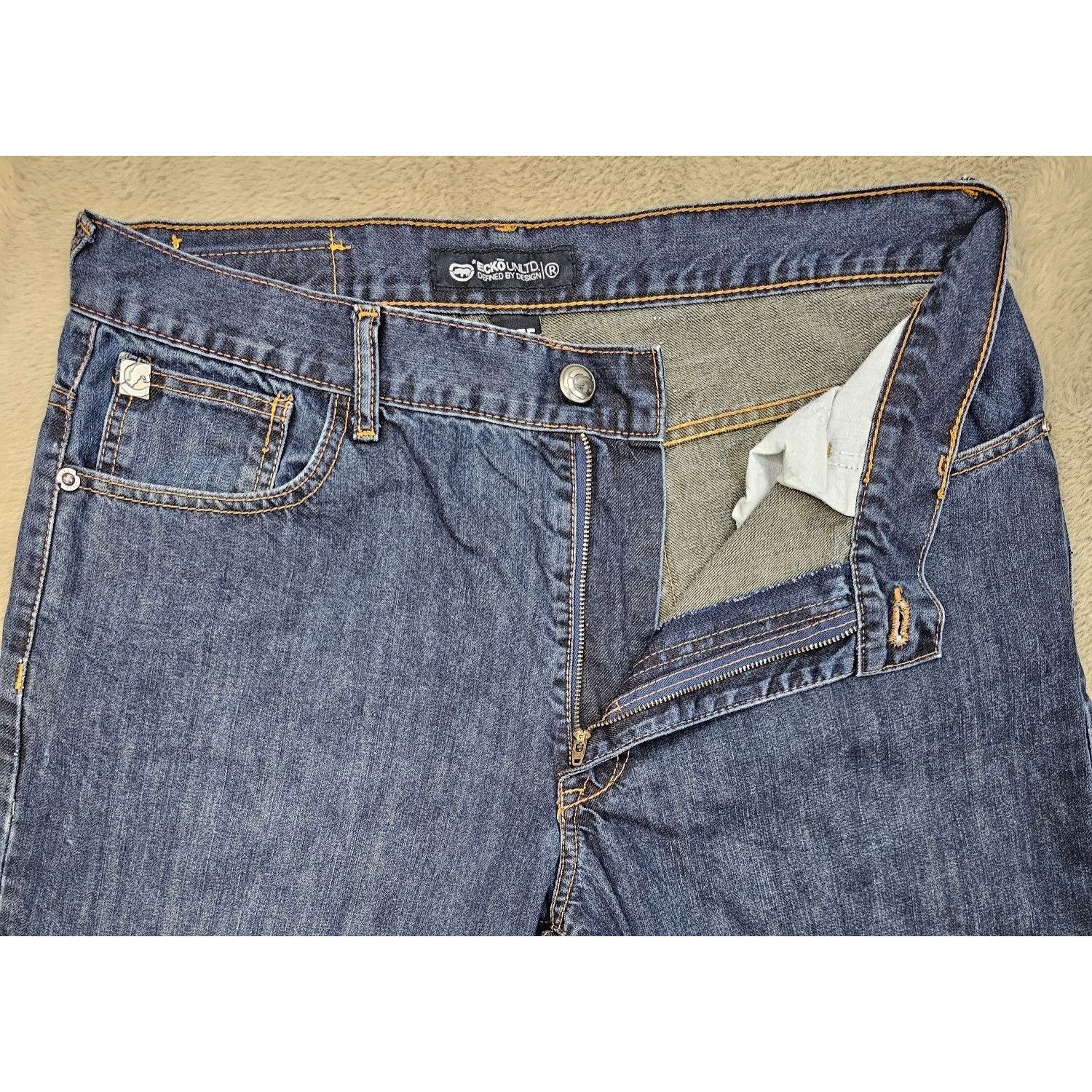 Ecko Unltd. × JNCO × Vintage Ecko Unltd Y2K Dark Wash Denim Baggy-Fit Jorts Shorts Size US 34 / EU 50 - 6 Thumbnail
