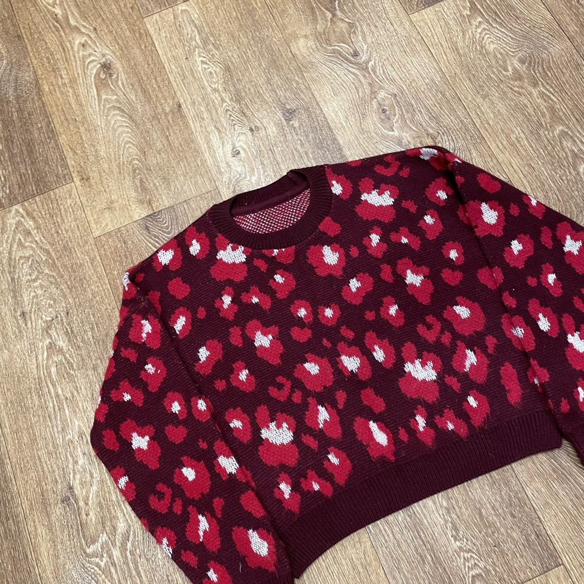 Vintage Vintage Y2K Red All Over Print Crop Sweater Streetwear M Size US M / EU 48-50 / 2 - 5 Thumbnail