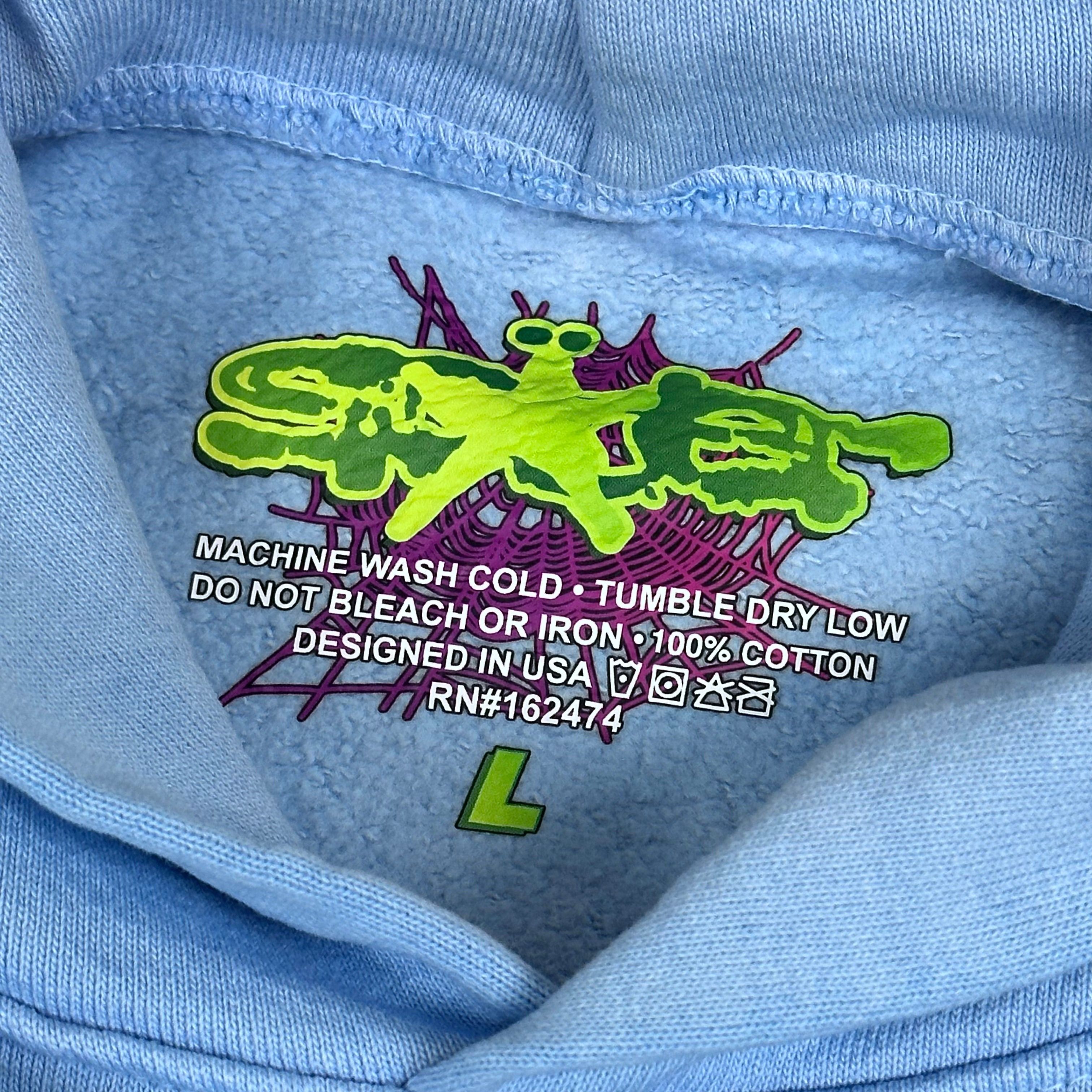 Sp5der spider worldwide web hoodie baby blue rhinestones | Grailed